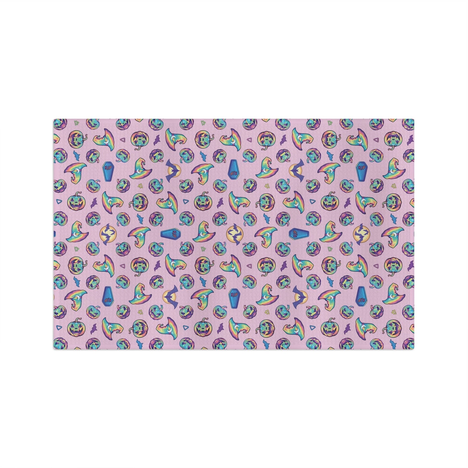 Jack-o’-Lanterns, Bats & Witch Hats Soft Tea Towel - Pink - Driftless Enchantments