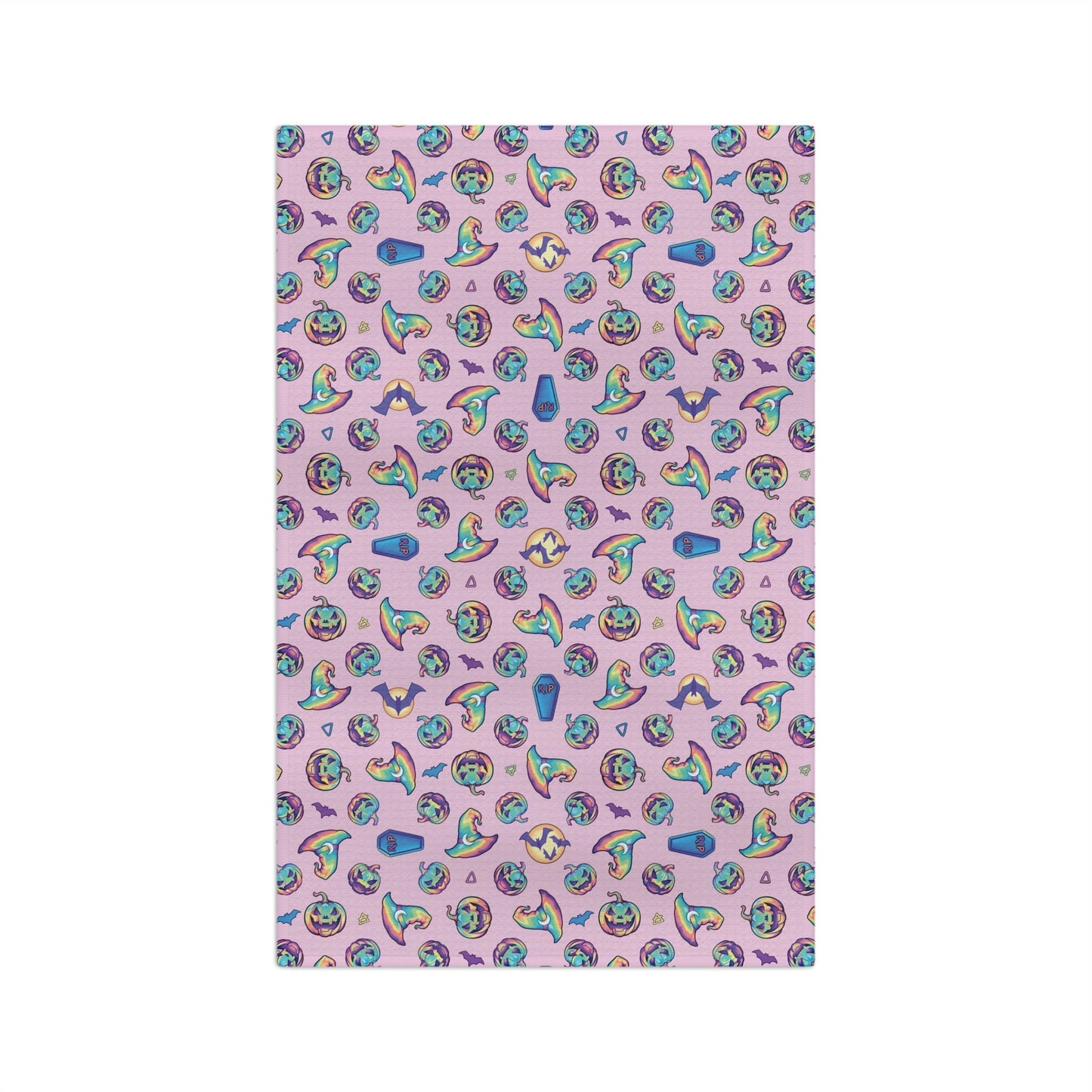 Jack-o’-Lanterns, Bats & Witch Hats Soft Tea Towel - Pink - Driftless Enchantments