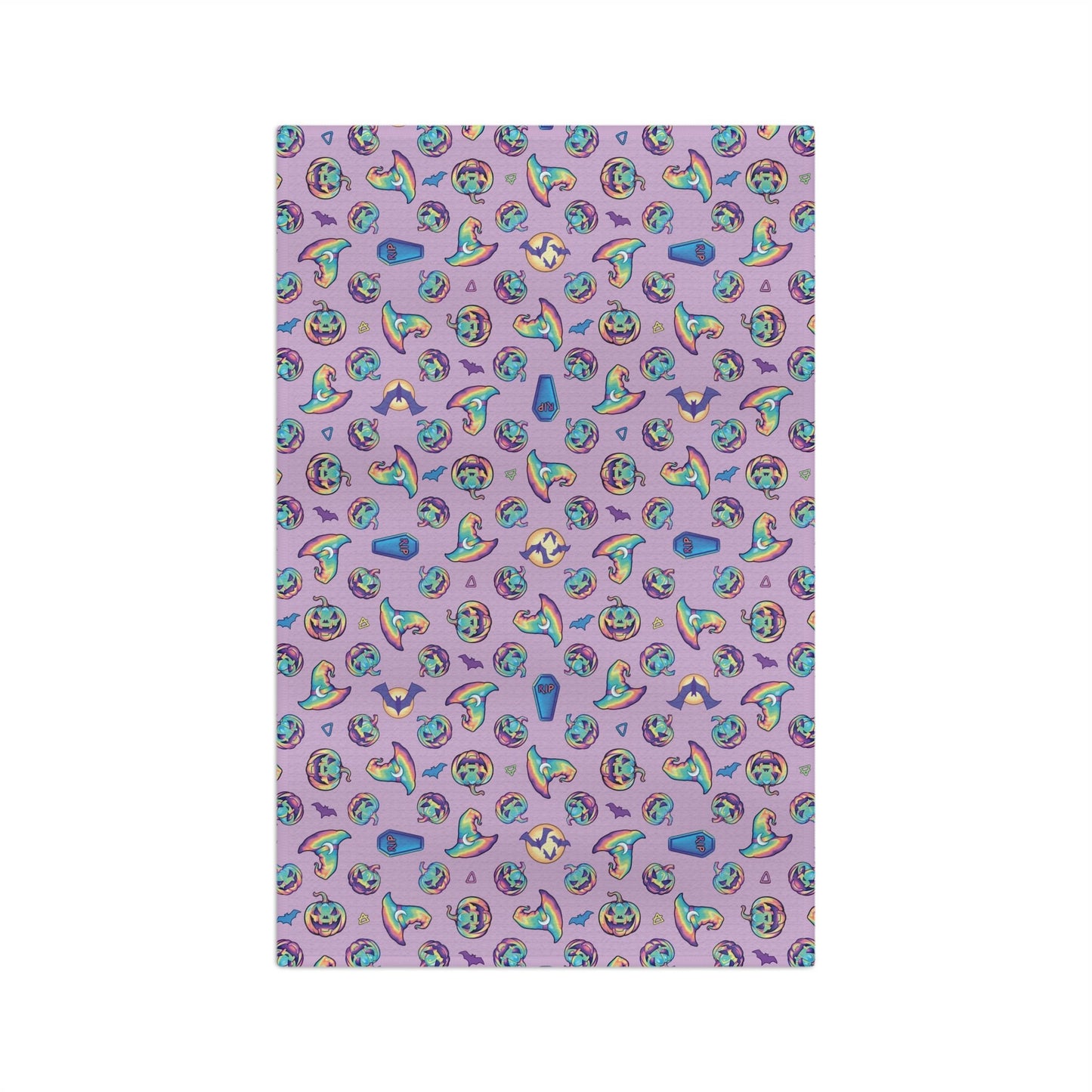 Jack-o’-Lanterns, Bats & Witch Hats Soft Tea Towel - Purple - Driftless Enchantments