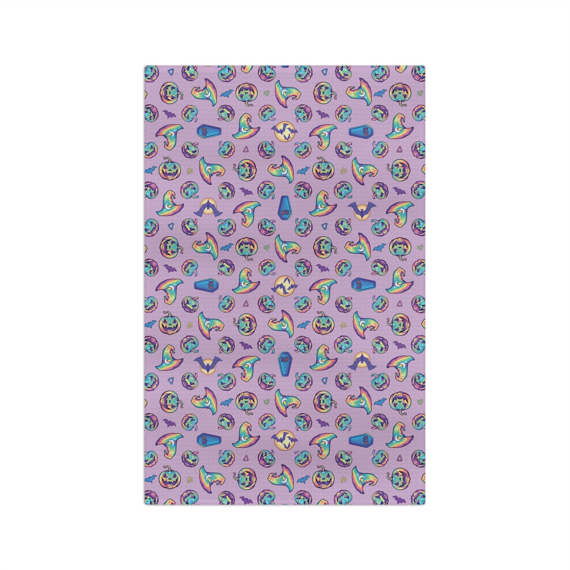 Jack-o’-Lanterns, Bats & Witch Hats Soft Tea Towel - Purple - Driftless Enchantments