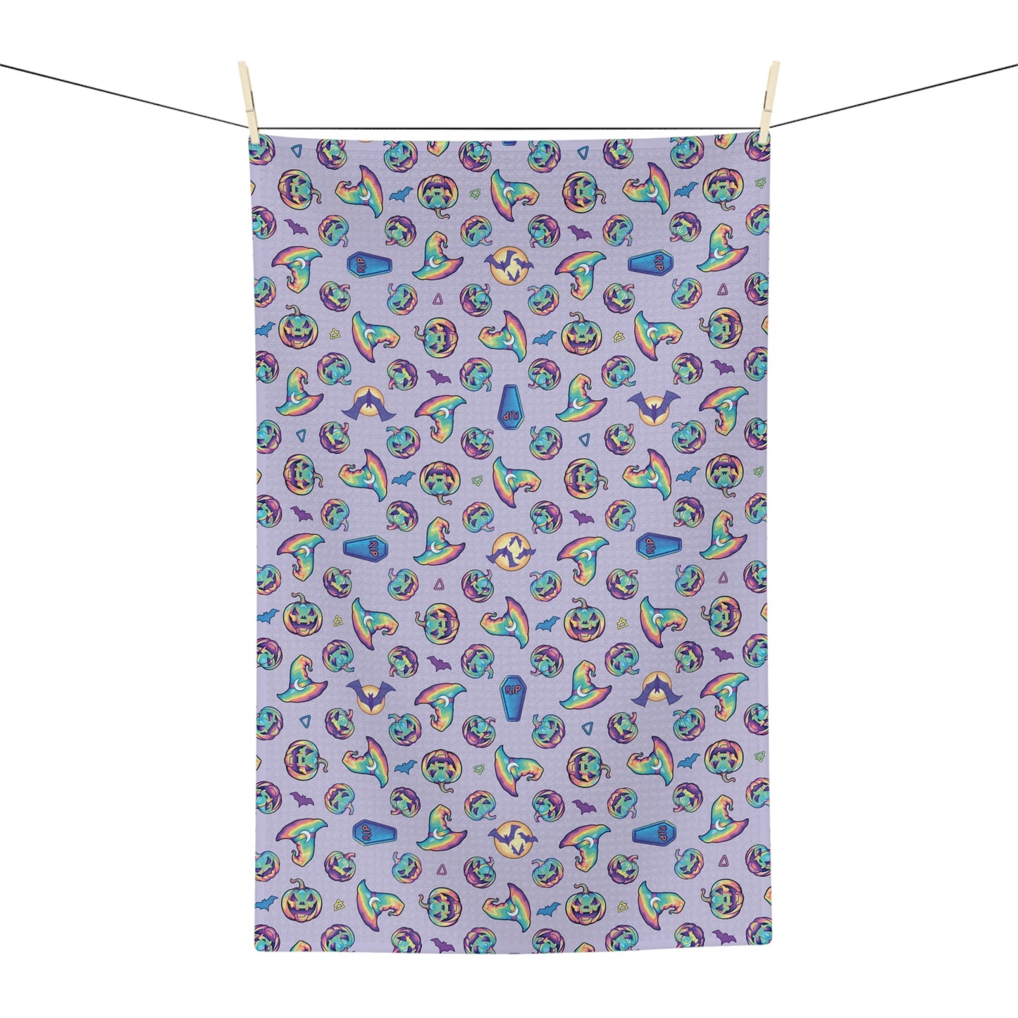 Jack-o’-Lanterns, Bats & Witch Hats Soft Tea Towel - Violet - Driftless Enchantments