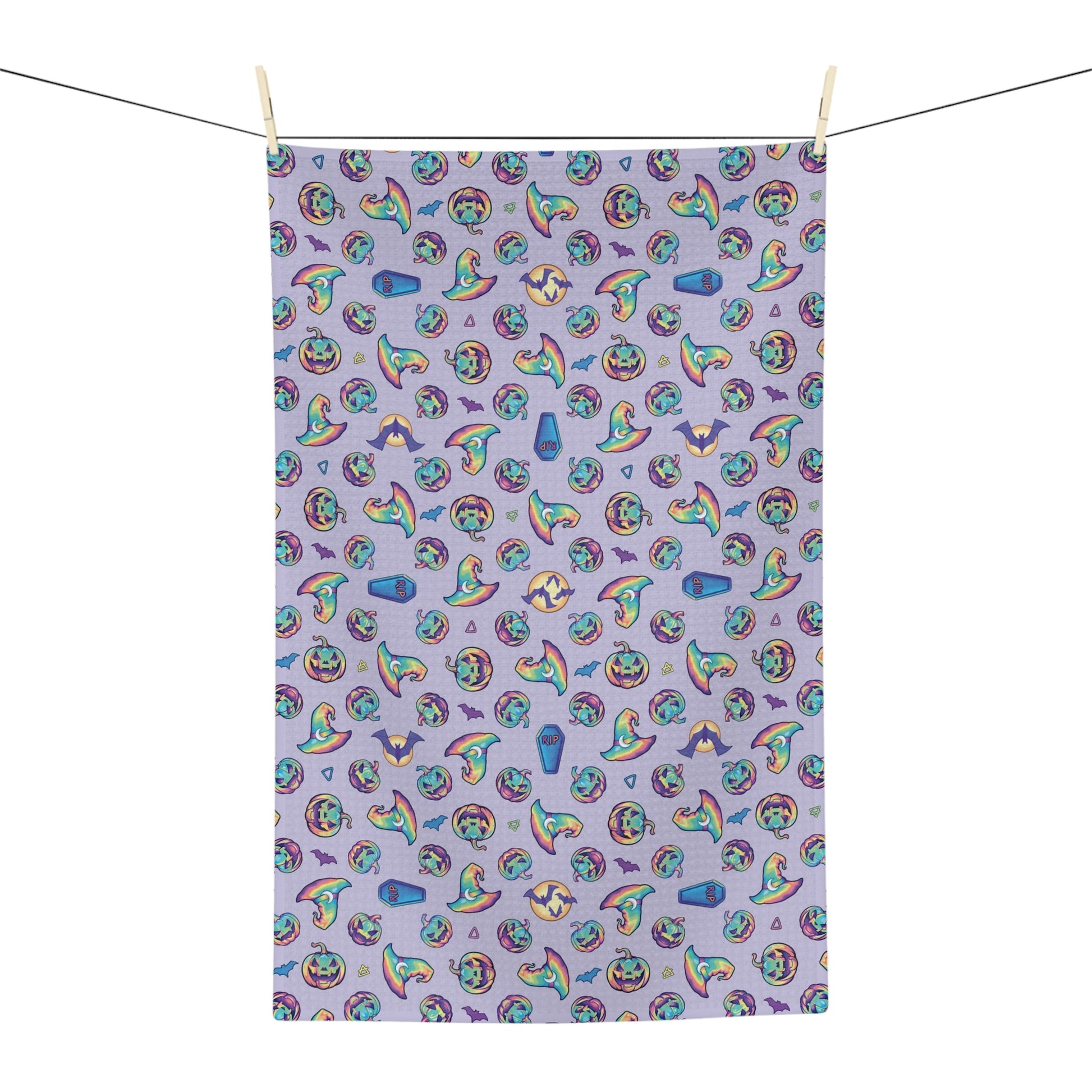 Jack-o’-Lanterns, Bats & Witch Hats Soft Tea Towel - Violet - Driftless Enchantments