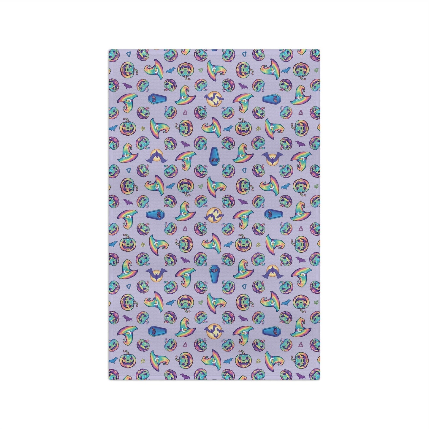 Jack-o’-Lanterns, Bats & Witch Hats Soft Tea Towel - Violet - Driftless Enchantments