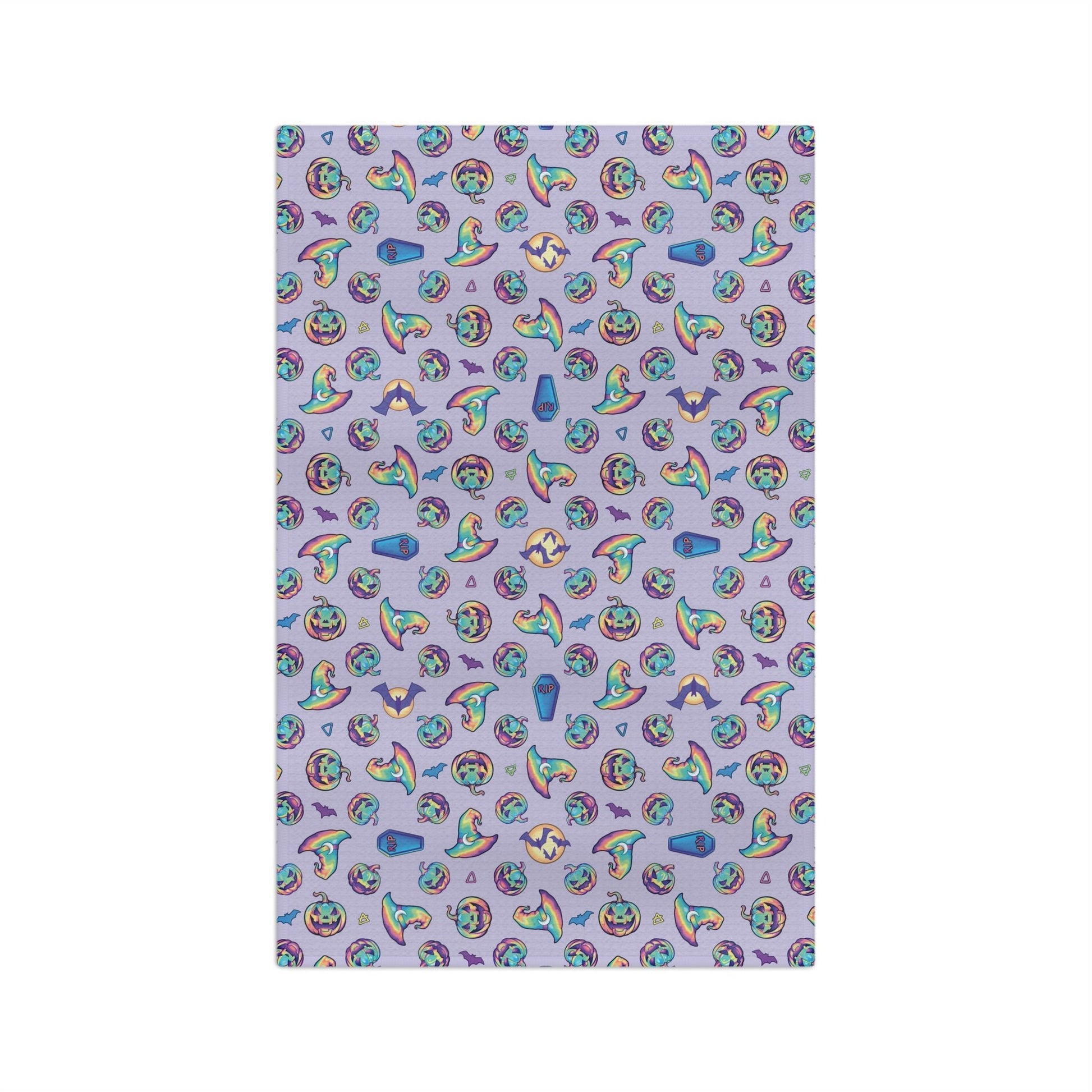Jack-o’-Lanterns, Bats & Witch Hats Soft Tea Towel - Violet - Driftless Enchantments