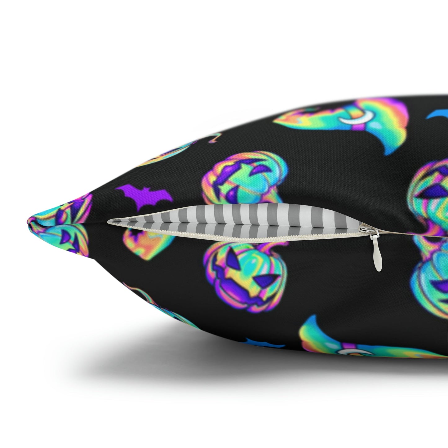 Jack-o’-Lanterns, Bats & Witch Hats Square Pillow Case - Black - Driftless Enchantments