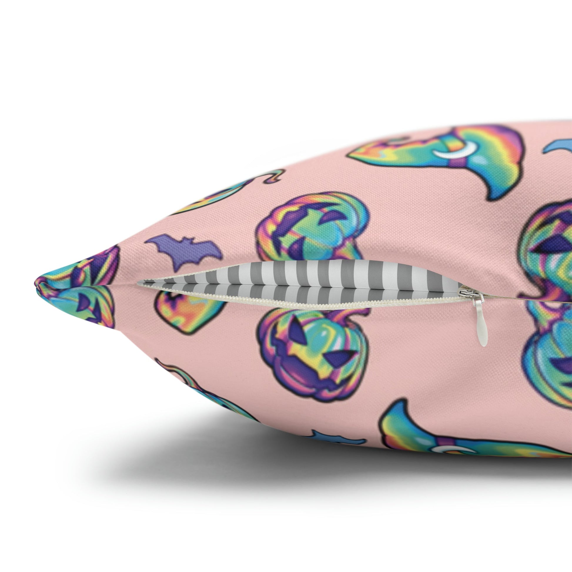 Jack-o’-Lanterns, Bats & Witch Hats Square Pillow Case - Coral - Driftless Enchantments