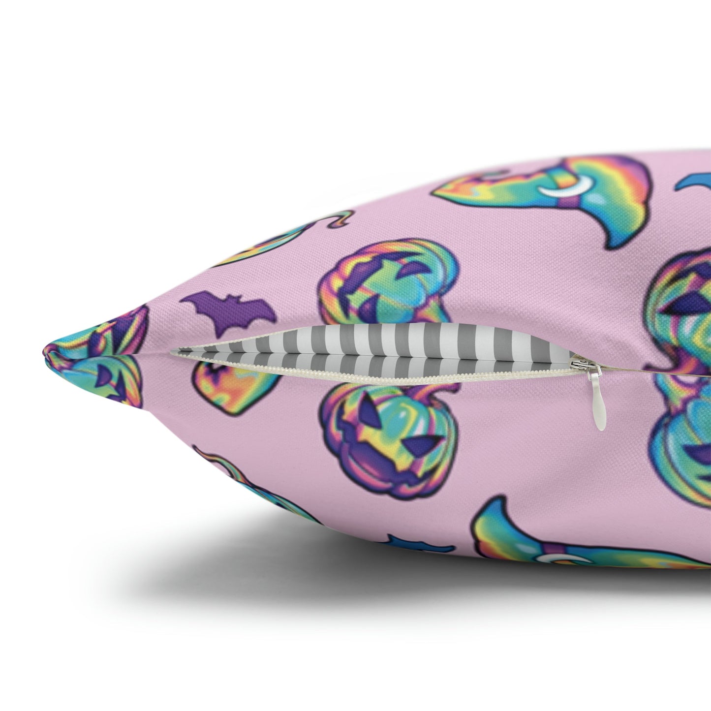 Jack-o’-Lanterns, Bats & Witch Hats Square Pillow Case - Pink - Driftless Enchantments