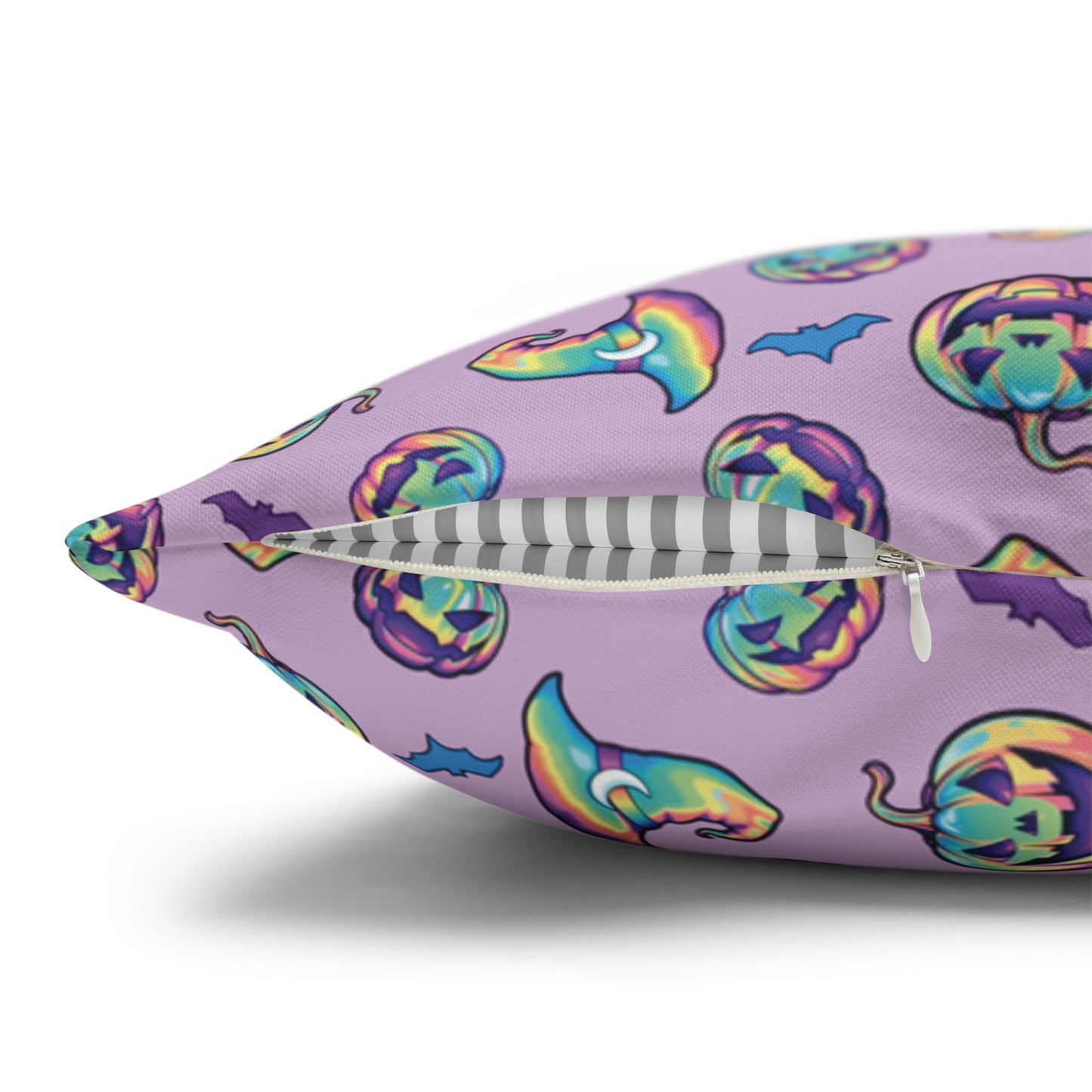 Jack-o’-Lanterns, Bats & Witch Hats Square Pillow Case - Purple - Driftless Enchantments