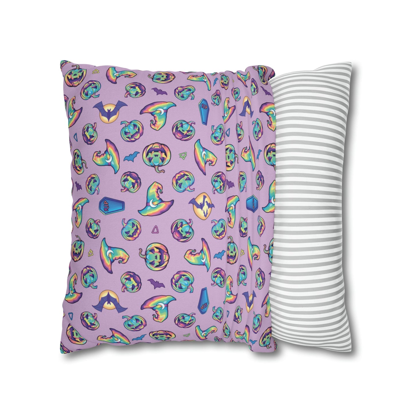 Jack-o’-Lanterns, Bats & Witch Hats Square Pillow Case - Purple - Driftless Enchantments