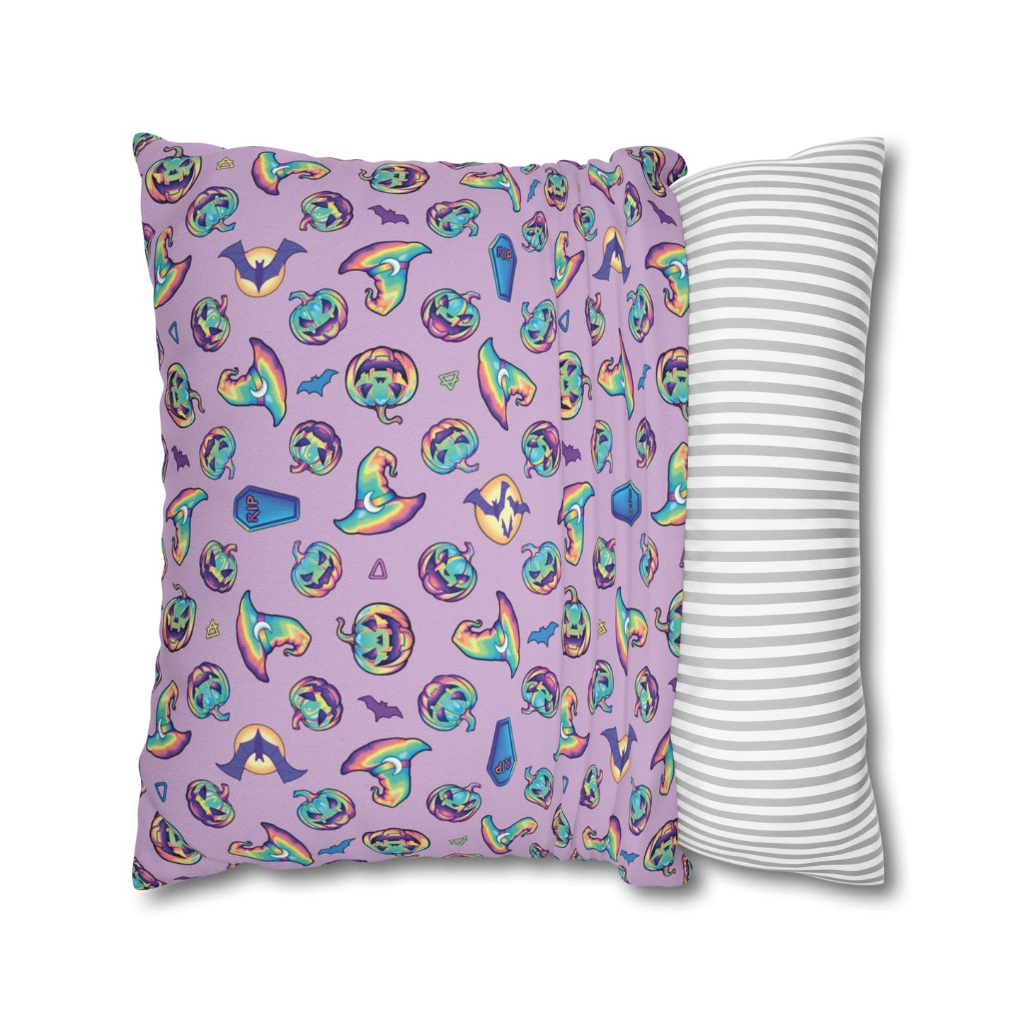 Jack-o’-Lanterns, Bats & Witch Hats Square Pillow Case - Purple - Driftless Enchantments