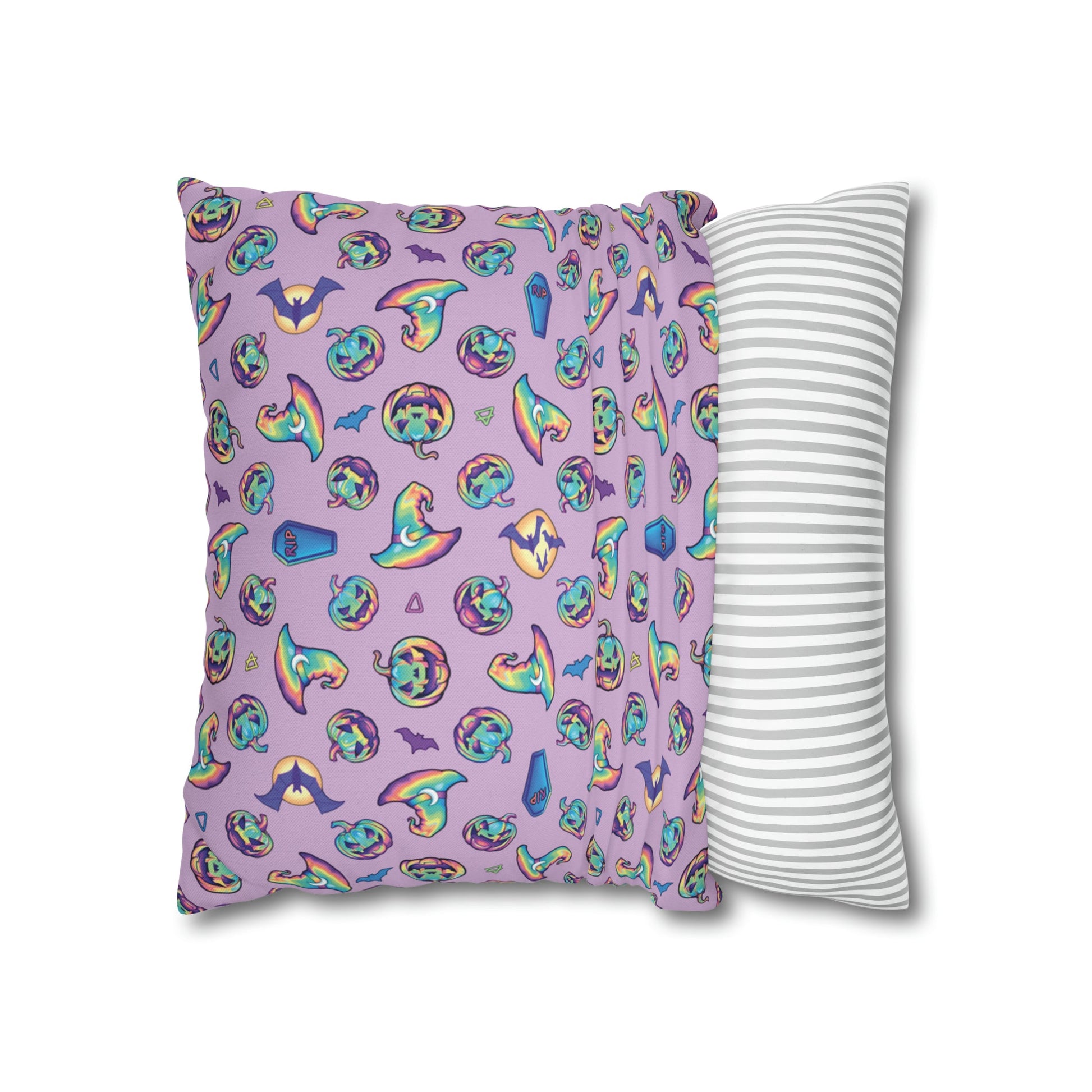 Jack-o’-Lanterns, Bats & Witch Hats Square Pillow Case - Purple - Driftless Enchantments