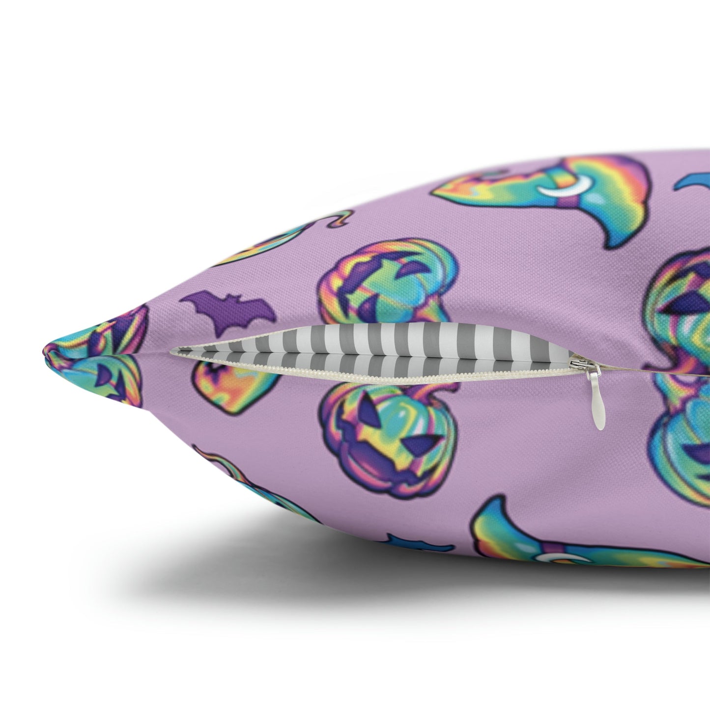 Jack-o’-Lanterns, Bats & Witch Hats Square Pillow Case - Purple - Driftless Enchantments