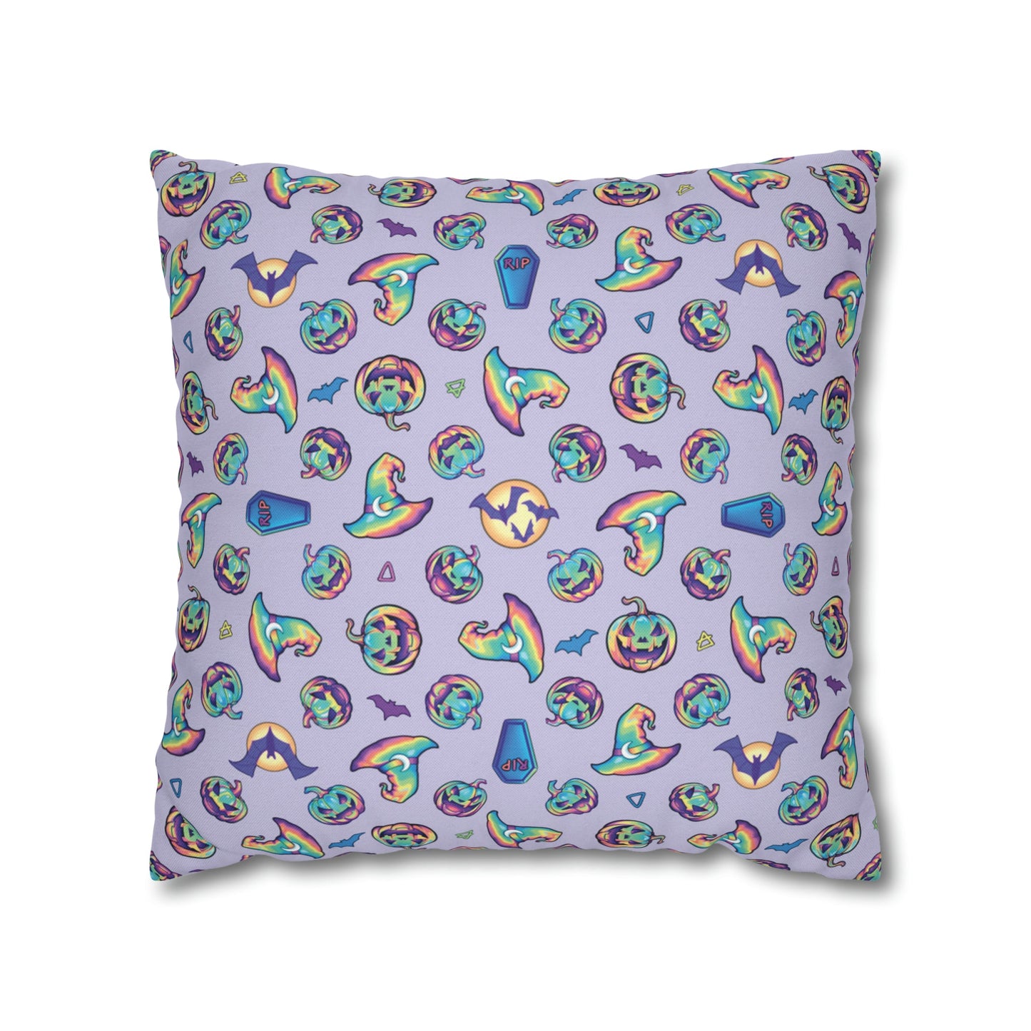Jack-o’-Lanterns, Bats & Witch Hats Square Pillow Case - Violet - Driftless Enchantments