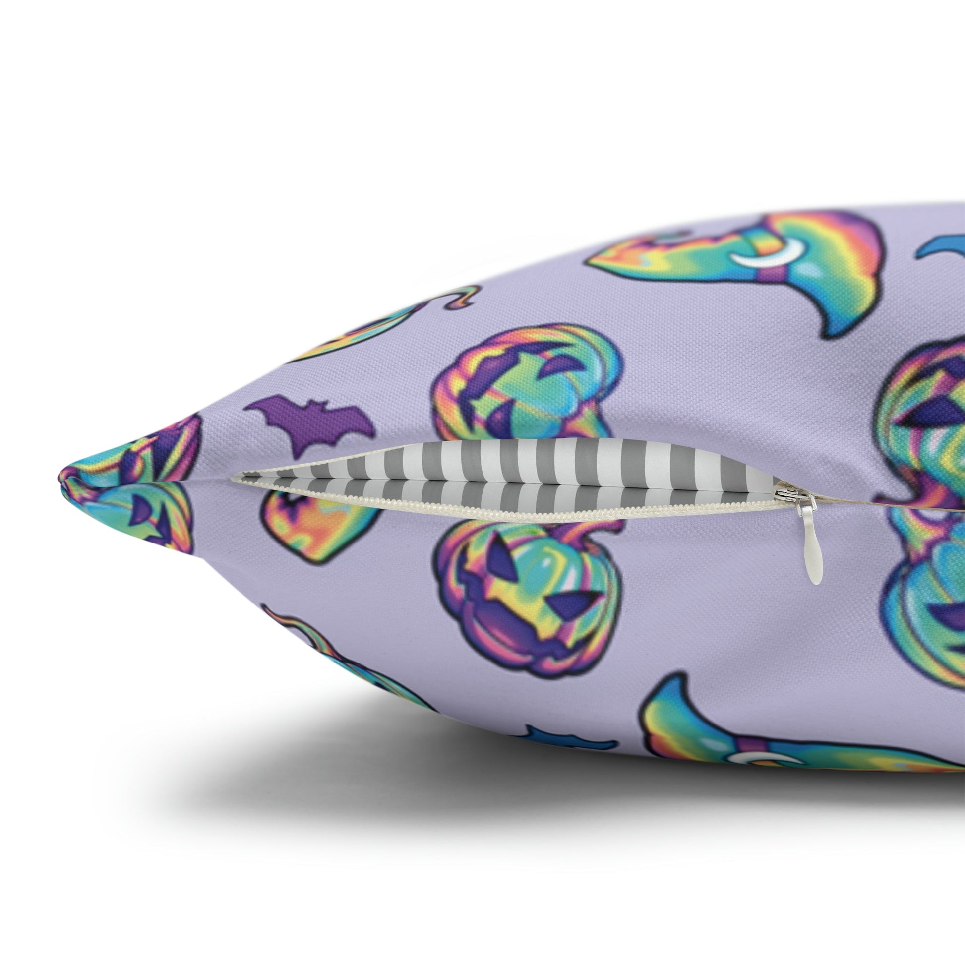 Jack-o’-Lanterns, Bats & Witch Hats Square Pillow Case - Violet - Driftless Enchantments