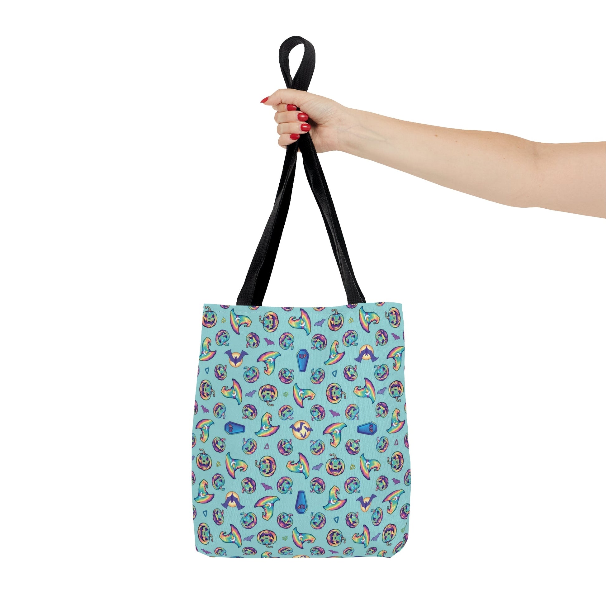 Jack-o’-Lanterns, Bats & Witch Hats Tote Bag - Aqua - Driftless Enchantments