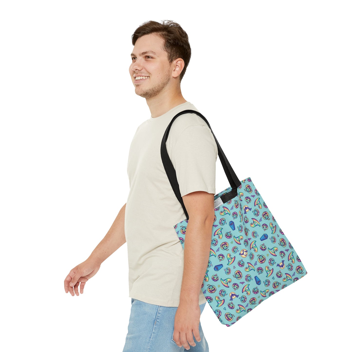 Jack-o’-Lanterns, Bats & Witch Hats Tote Bag - Aqua - Driftless Enchantments