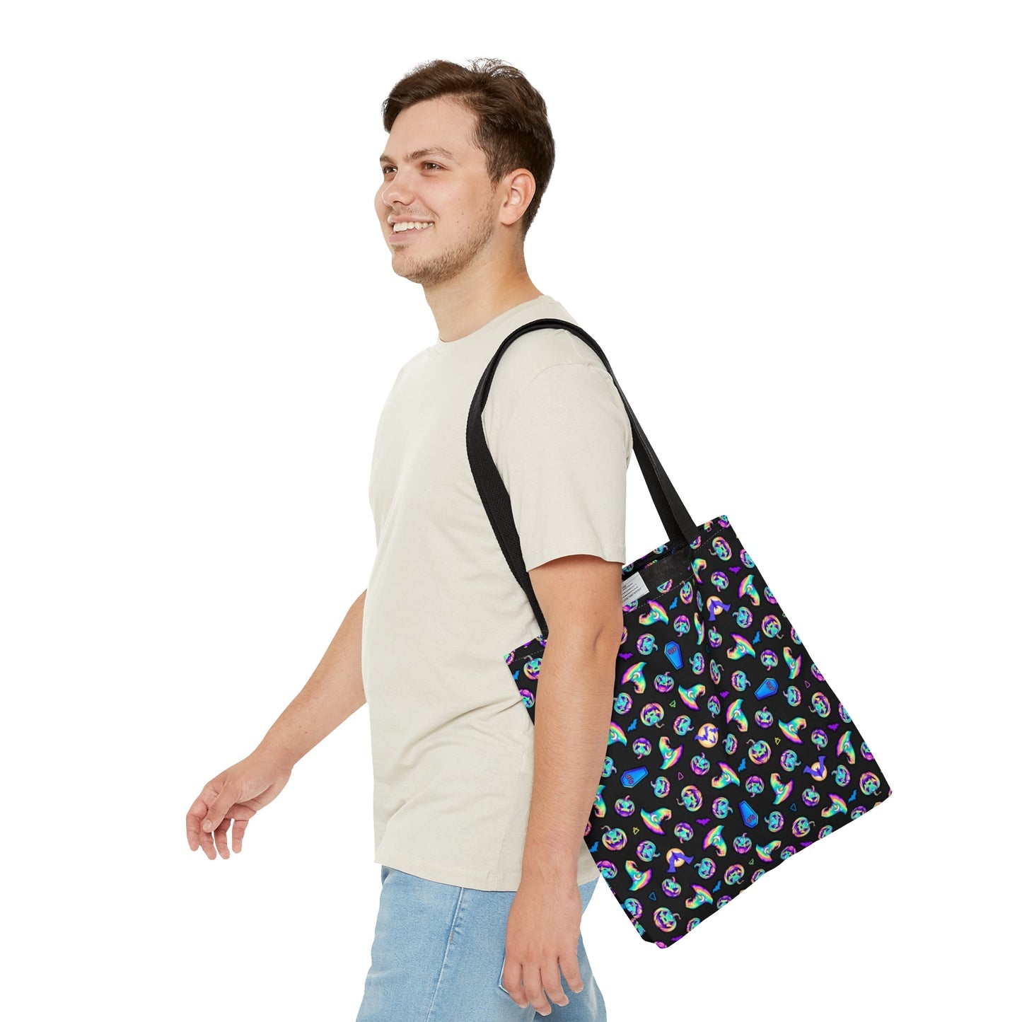 Jack-o’-Lanterns, Bats & Witch Hats Tote Bag - Black - Driftless Enchantments