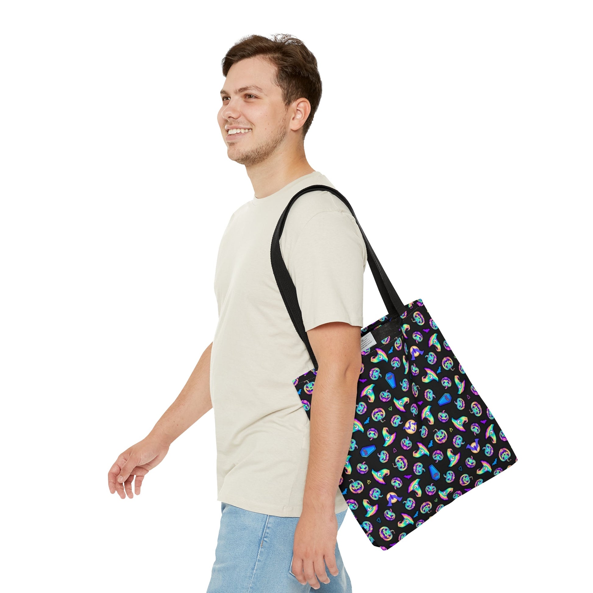 Jack-o’-Lanterns, Bats & Witch Hats Tote Bag - Black - Driftless Enchantments