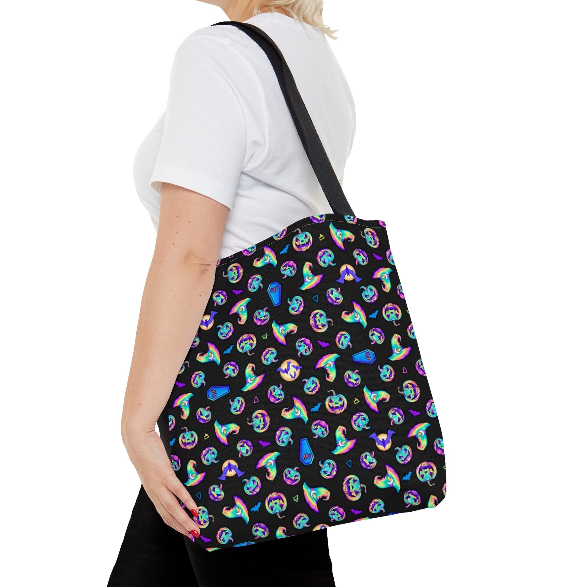 Jack-o’-Lanterns, Bats & Witch Hats Tote Bag - Black - Driftless Enchantments