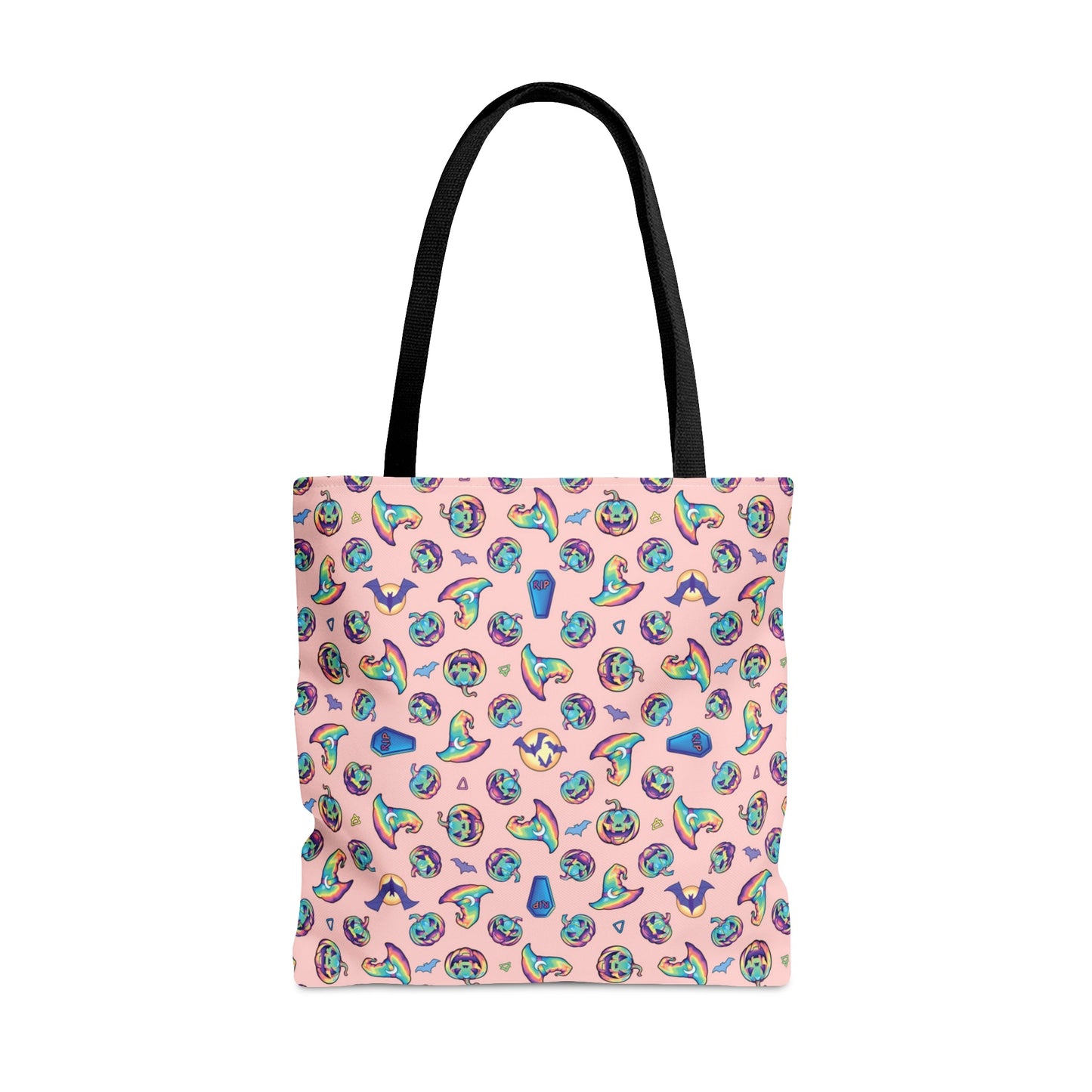 Jack-o’-Lanterns, Bats & Witch Hats Tote Bag - Coral - Driftless Enchantments