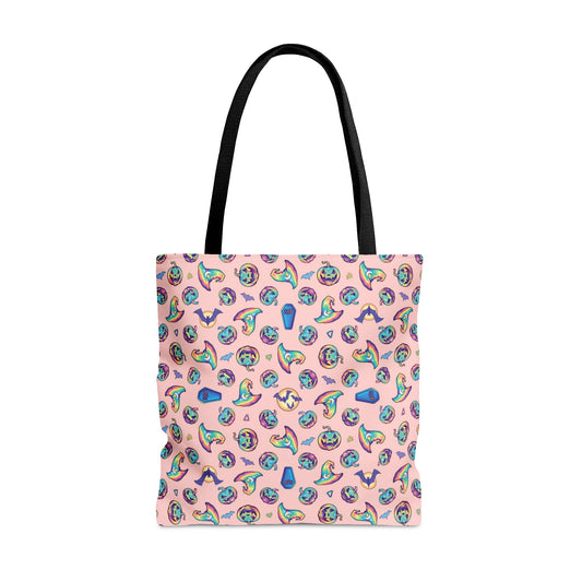 Jack-o’-Lanterns, Bats & Witch Hats Tote Bag - Coral - Driftless Enchantments