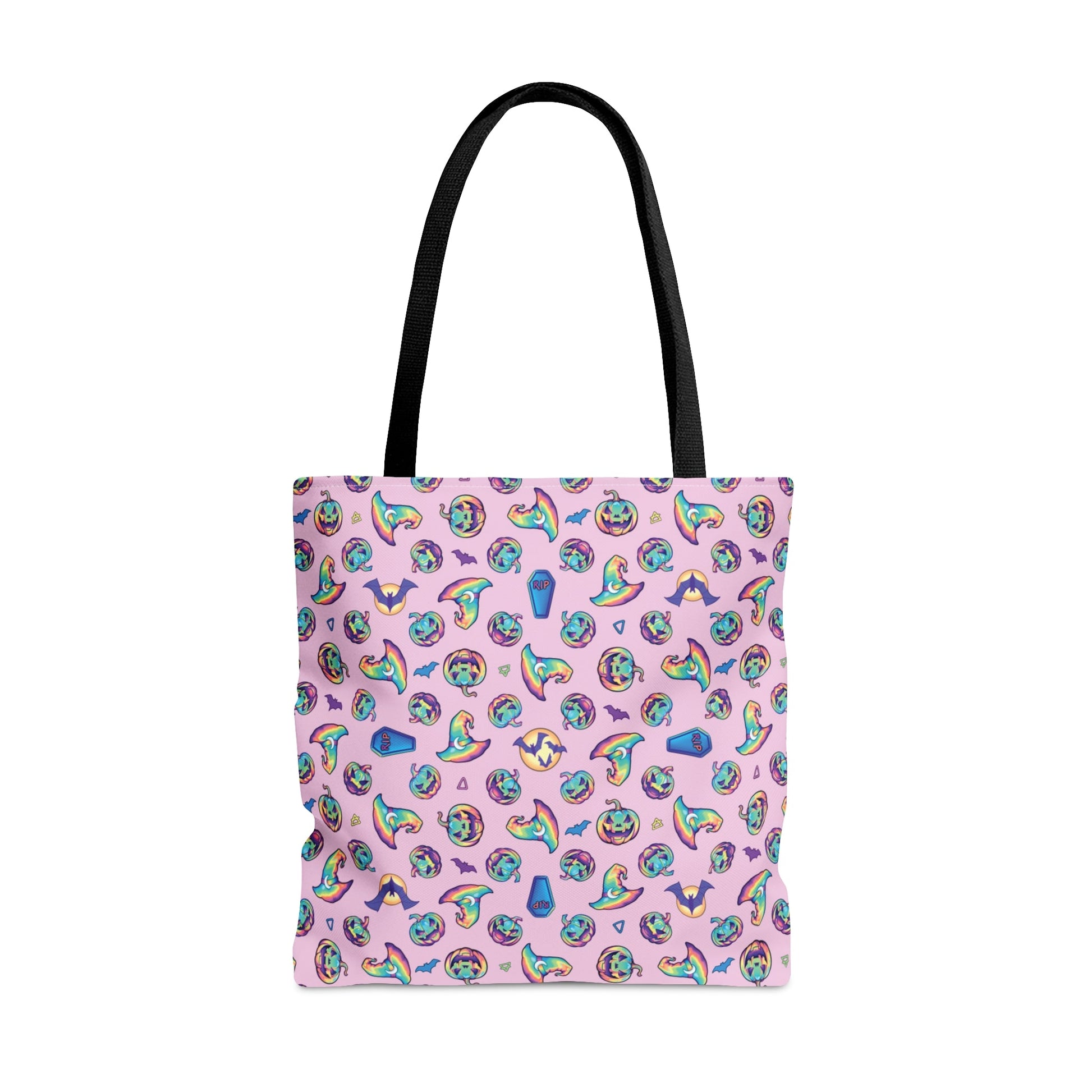 Jack-o’-Lanterns, Bats & Witch Hats Tote Bag - Pink - Driftless Enchantments