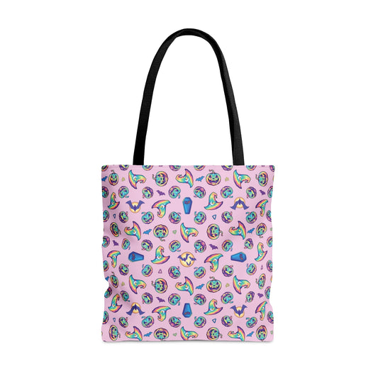 Jack-o’-Lanterns, Bats & Witch Hats Tote Bag - Pink - Driftless Enchantments
