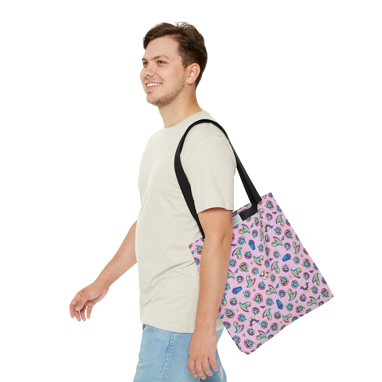Jack-o’-Lanterns, Bats & Witch Hats Tote Bag - Pink - Driftless Enchantments