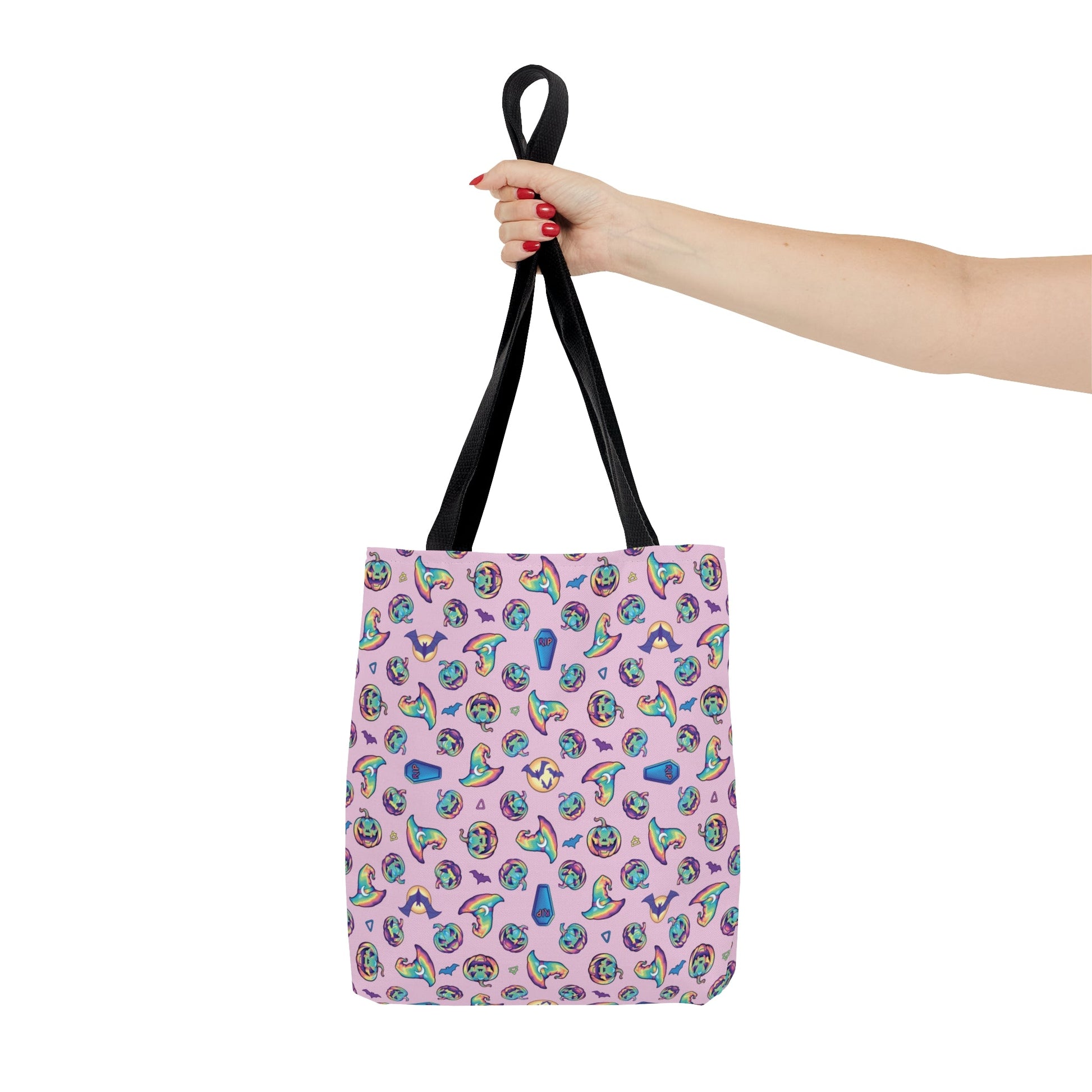 Jack-o’-Lanterns, Bats & Witch Hats Tote Bag - Pink - Driftless Enchantments