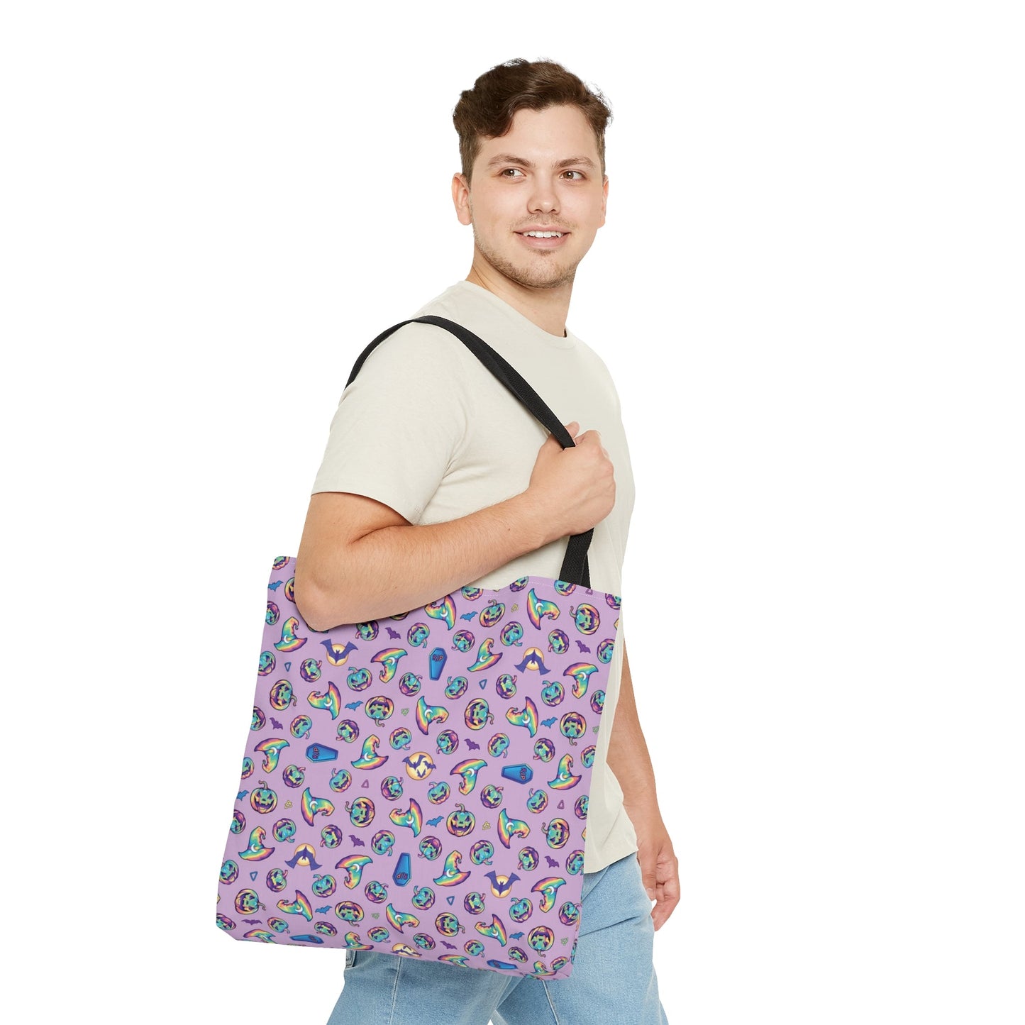 Jack-o’-Lanterns, Bats & Witch Hats Tote Bag - Purple - Driftless Enchantments
