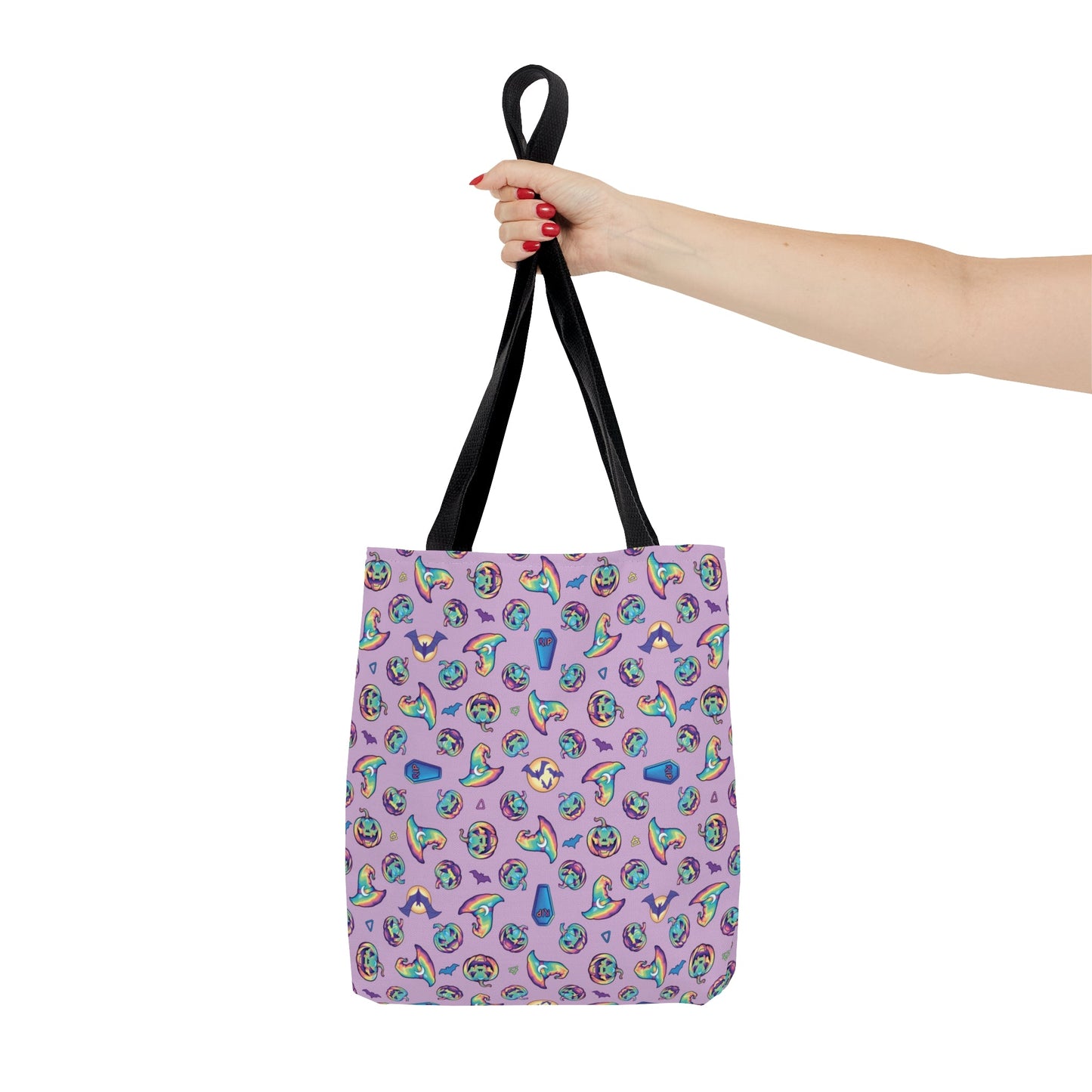 Jack-o’-Lanterns, Bats & Witch Hats Tote Bag - Purple - Driftless Enchantments