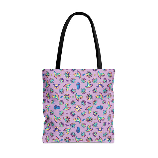 Jack-o’-Lanterns, Bats & Witch Hats Tote Bag - Purple - Driftless Enchantments