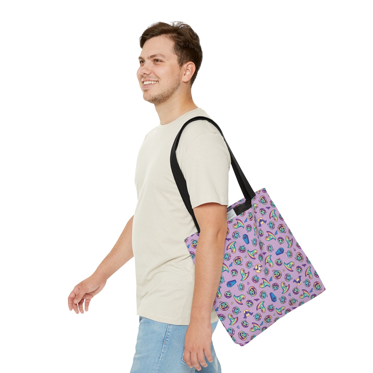 Jack-o’-Lanterns, Bats & Witch Hats Tote Bag - Purple - Driftless Enchantments