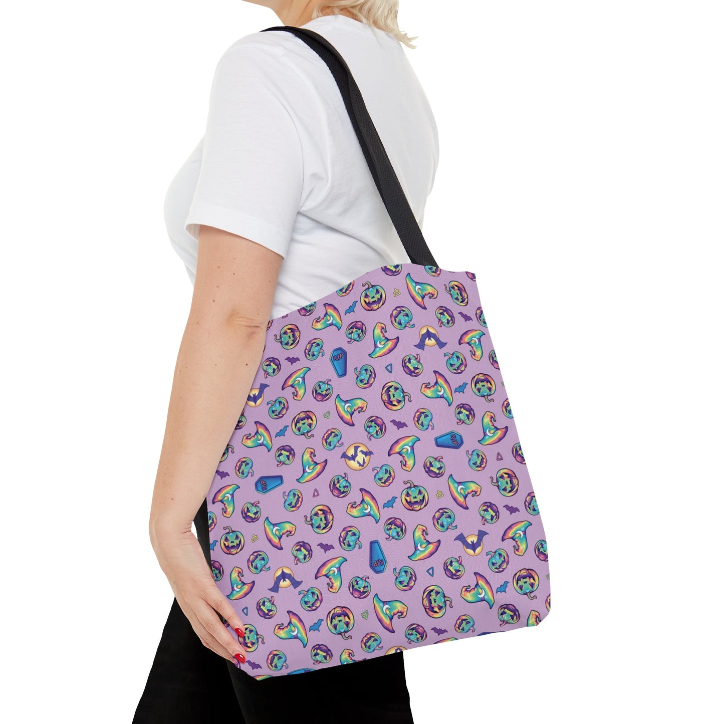 Jack-o’-Lanterns, Bats & Witch Hats Tote Bag - Purple - Driftless Enchantments