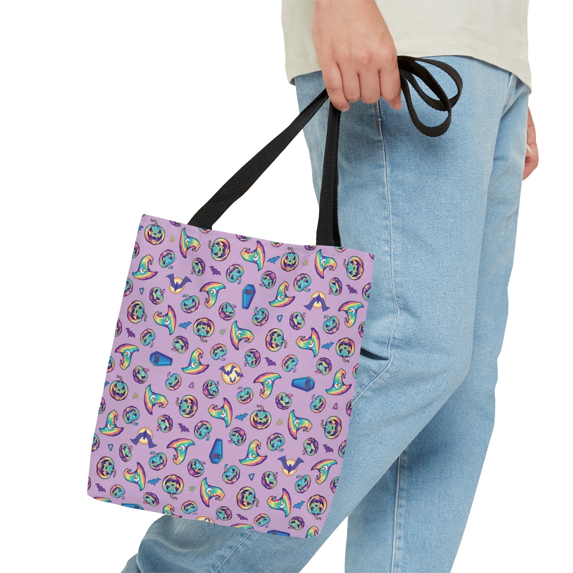 Jack-o’-Lanterns, Bats & Witch Hats Tote Bag - Purple - Driftless Enchantments