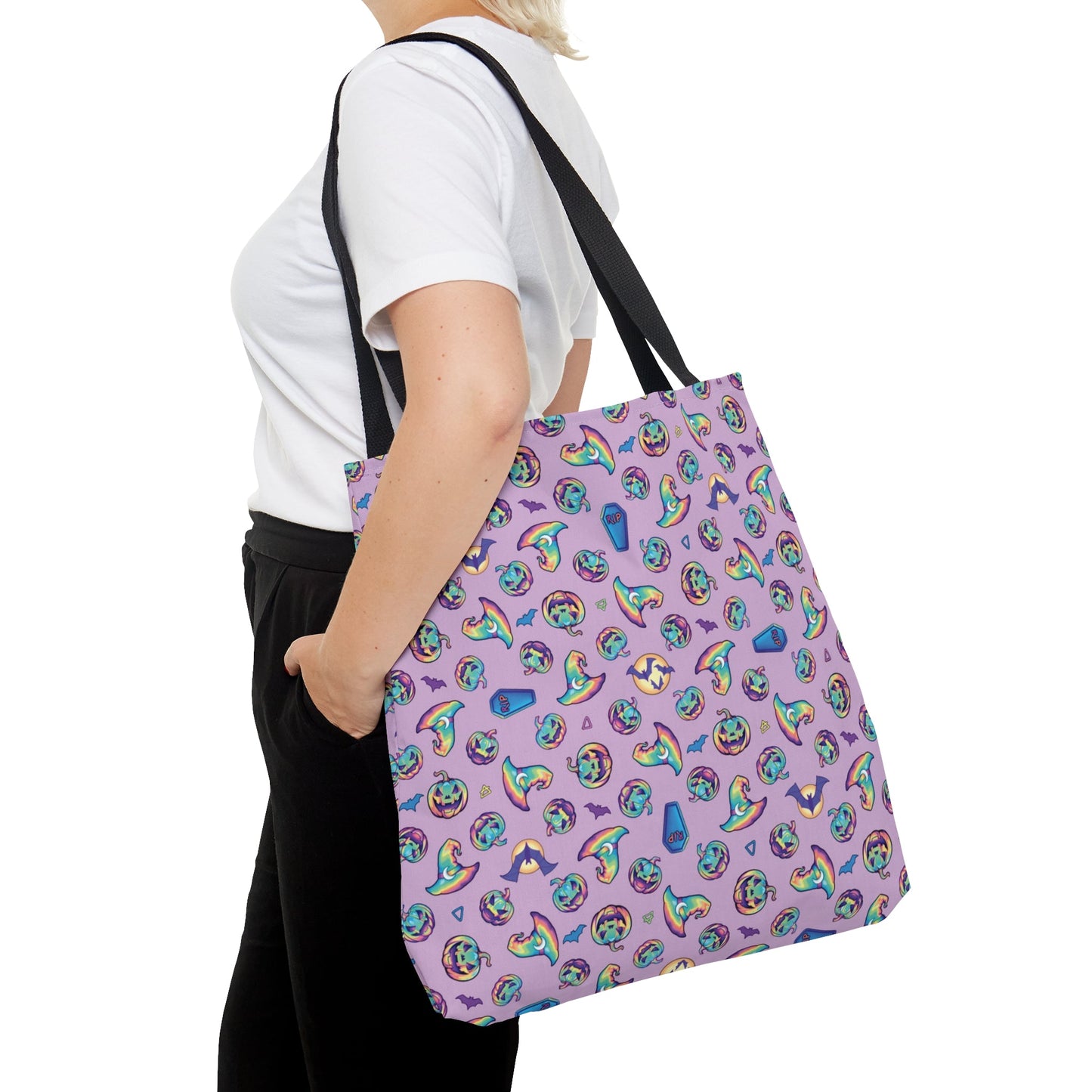 Jack-o’-Lanterns, Bats & Witch Hats Tote Bag - Purple - Driftless Enchantments