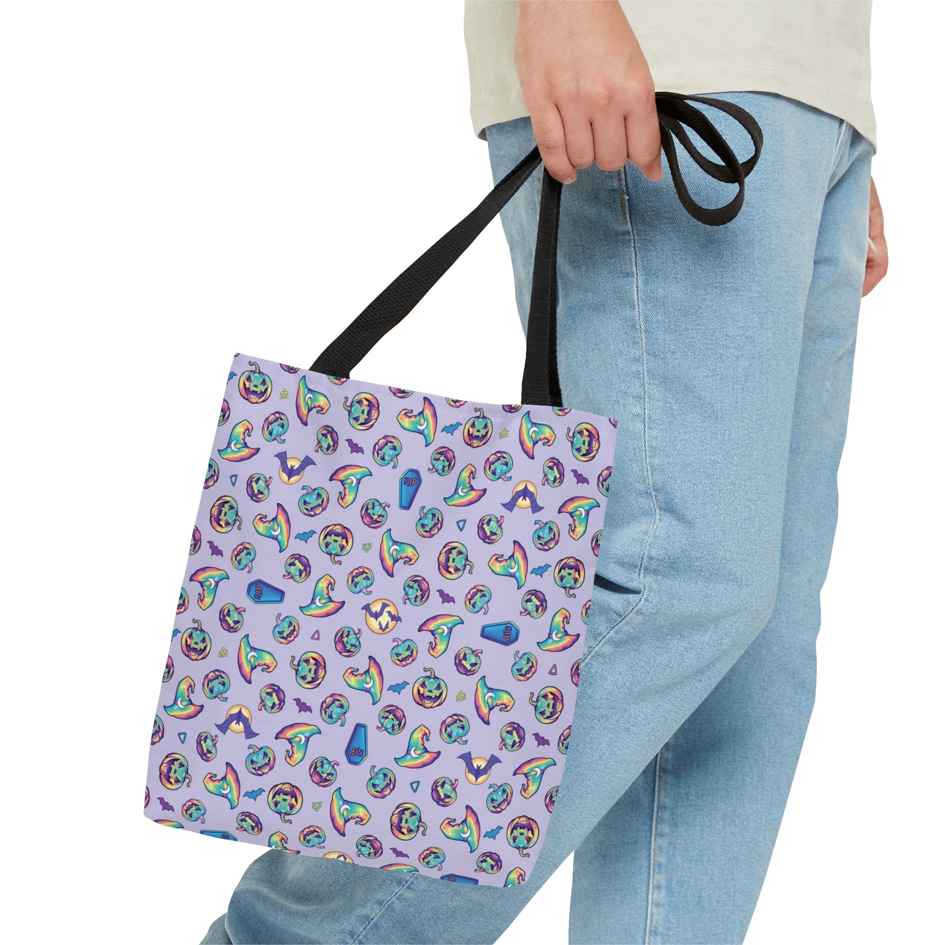 Jack-o’-Lanterns, Bats & Witch Hats Tote Bag - Violet - Driftless Enchantments