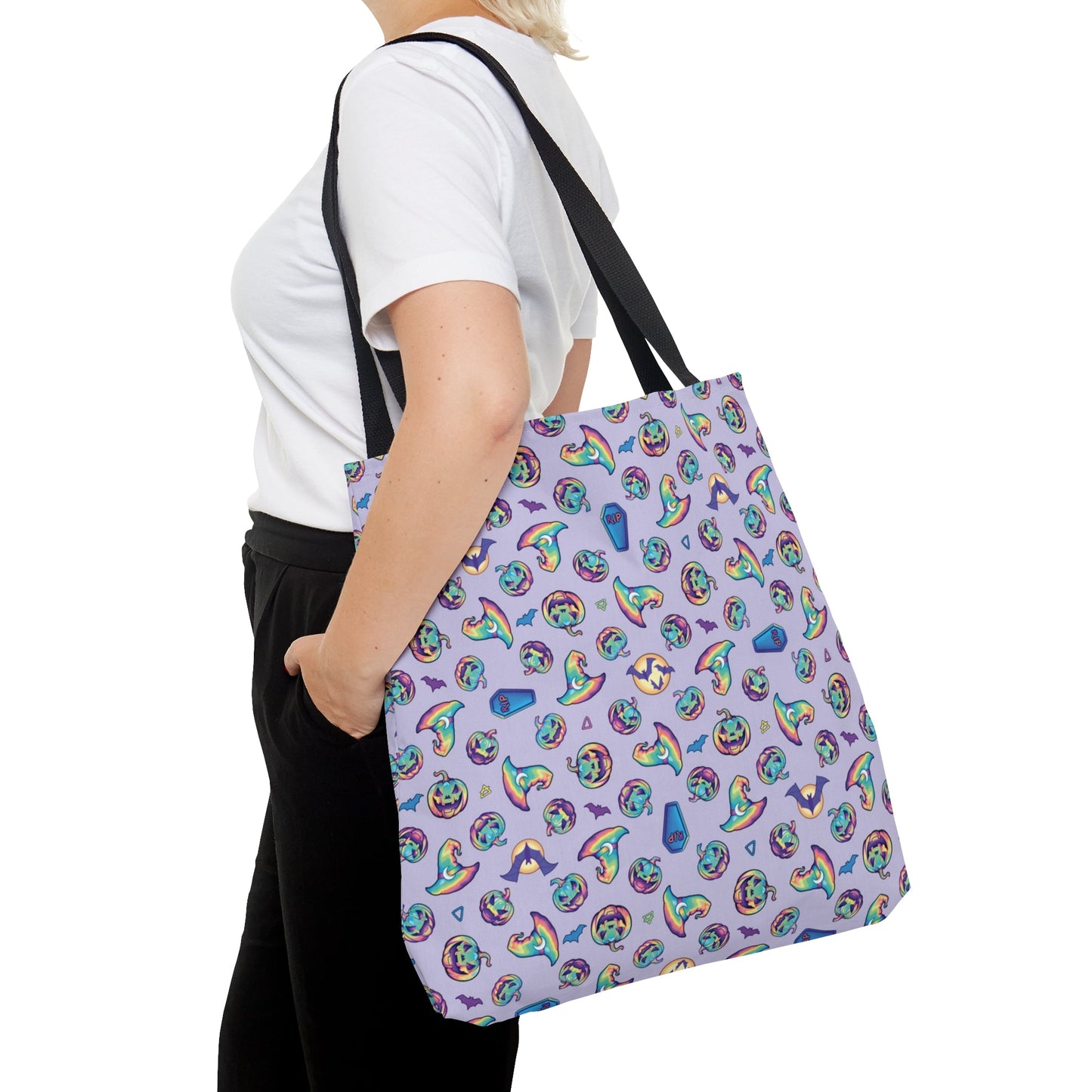Jack-o’-Lanterns, Bats & Witch Hats Tote Bag - Violet - Driftless Enchantments
