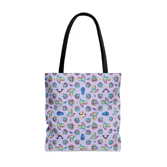 Jack-o’-Lanterns, Bats & Witch Hats Tote Bag - Violet - Driftless Enchantments