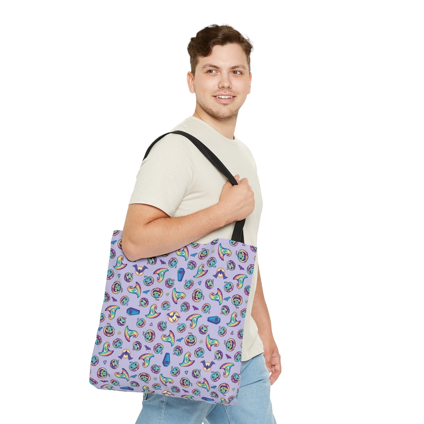 Jack-o’-Lanterns, Bats & Witch Hats Tote Bag - Violet - Driftless Enchantments
