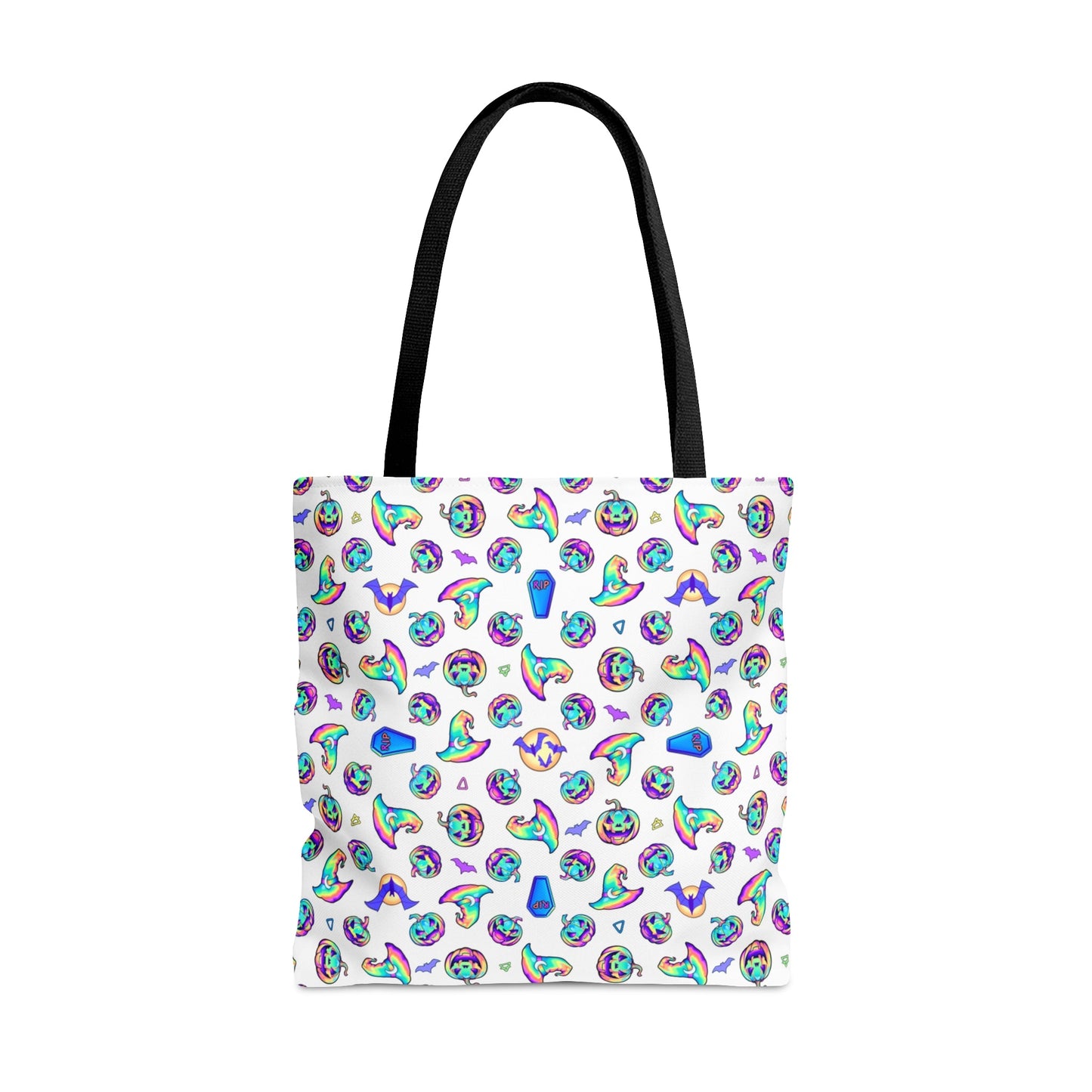 Jack-o’-Lanterns, Bats & Witch Hats Tote Bag - White - Driftless Enchantments