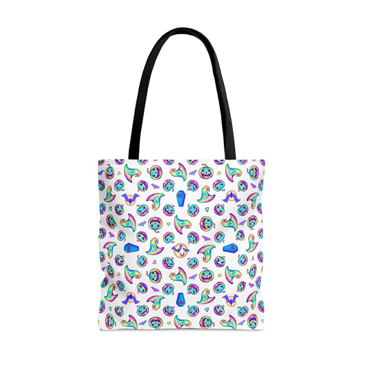 Jack-o’-Lanterns, Bats & Witch Hats Tote Bag - White - Driftless Enchantments