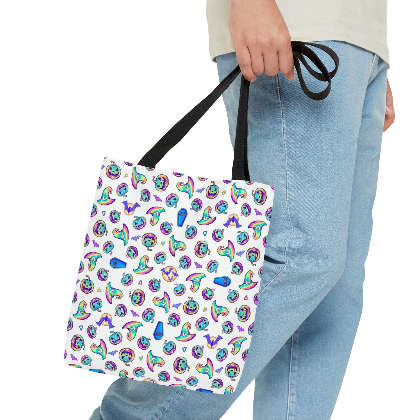 Jack-o’-Lanterns, Bats & Witch Hats Tote Bag - White - Driftless Enchantments