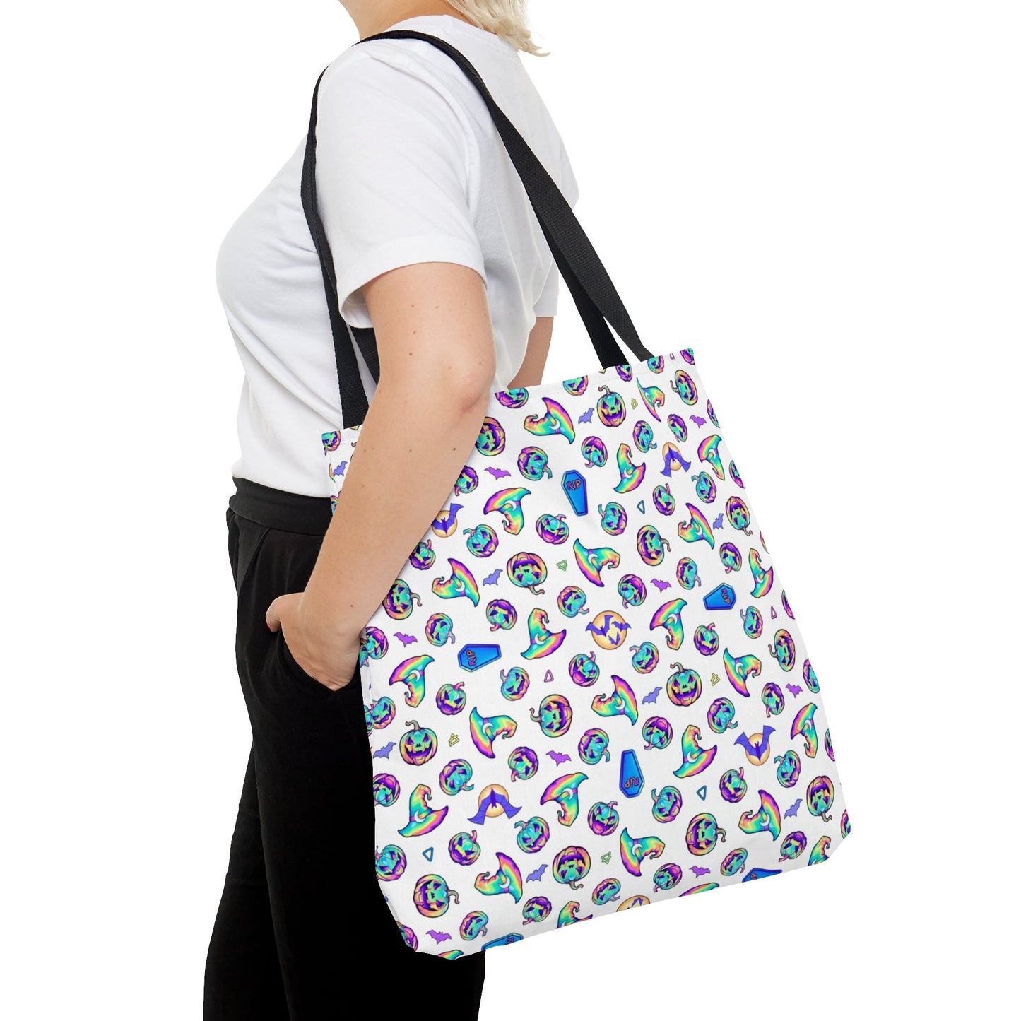 Jack-o’-Lanterns, Bats & Witch Hats Tote Bag - White - Driftless Enchantments