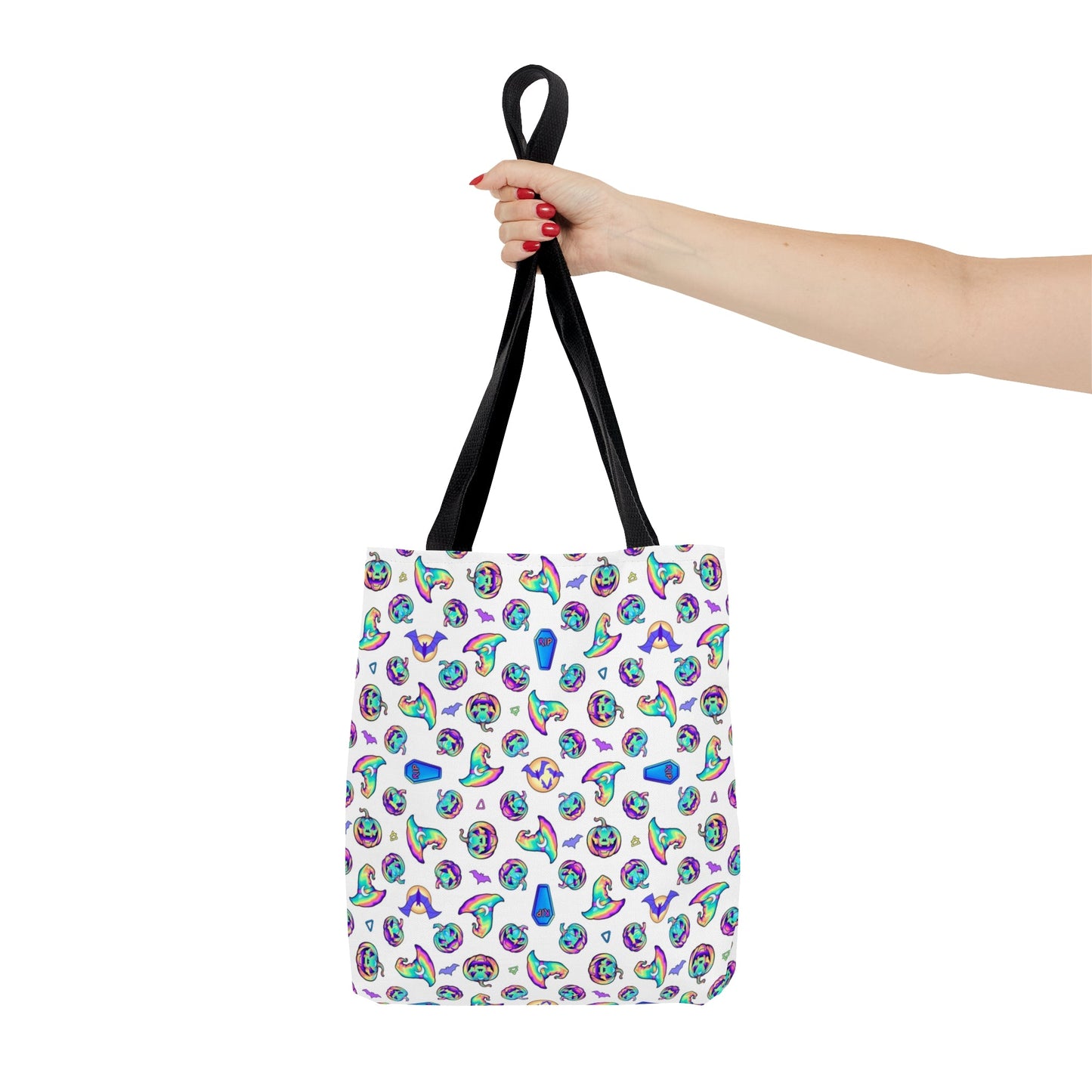 Jack-o’-Lanterns, Bats & Witch Hats Tote Bag - White - Driftless Enchantments