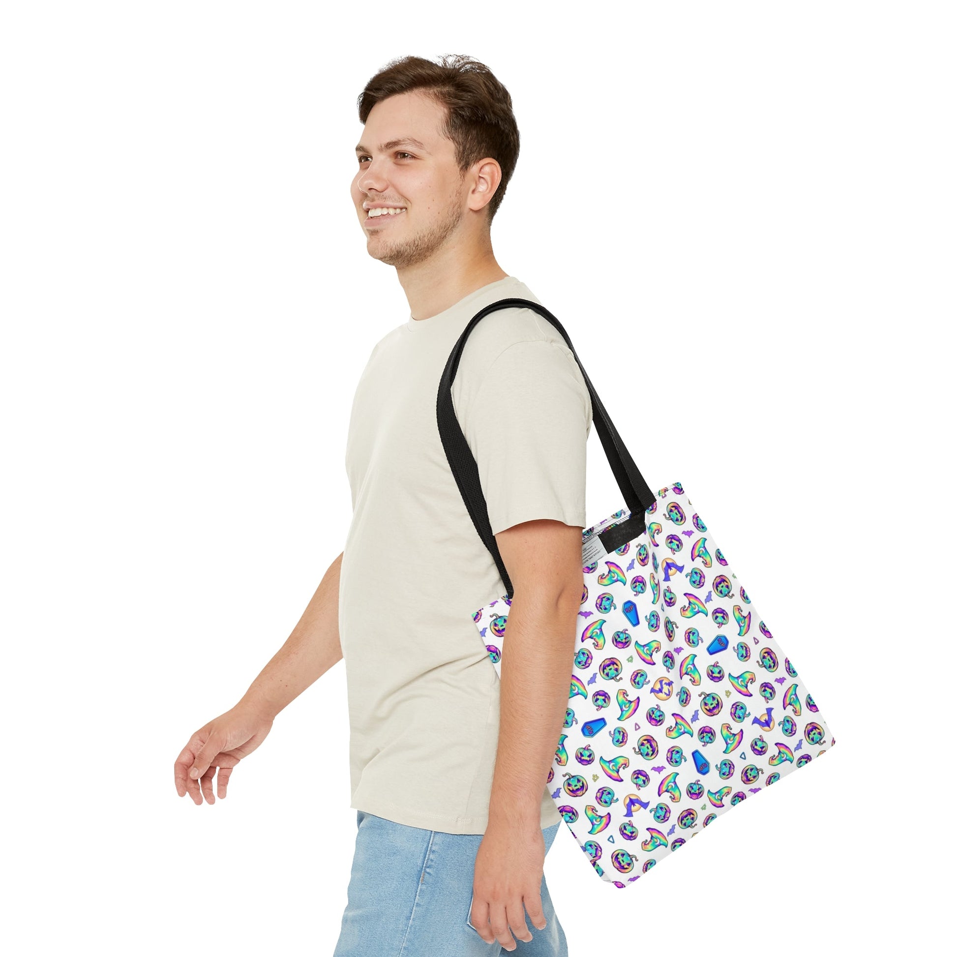 Jack-o’-Lanterns, Bats & Witch Hats Tote Bag - White - Driftless Enchantments