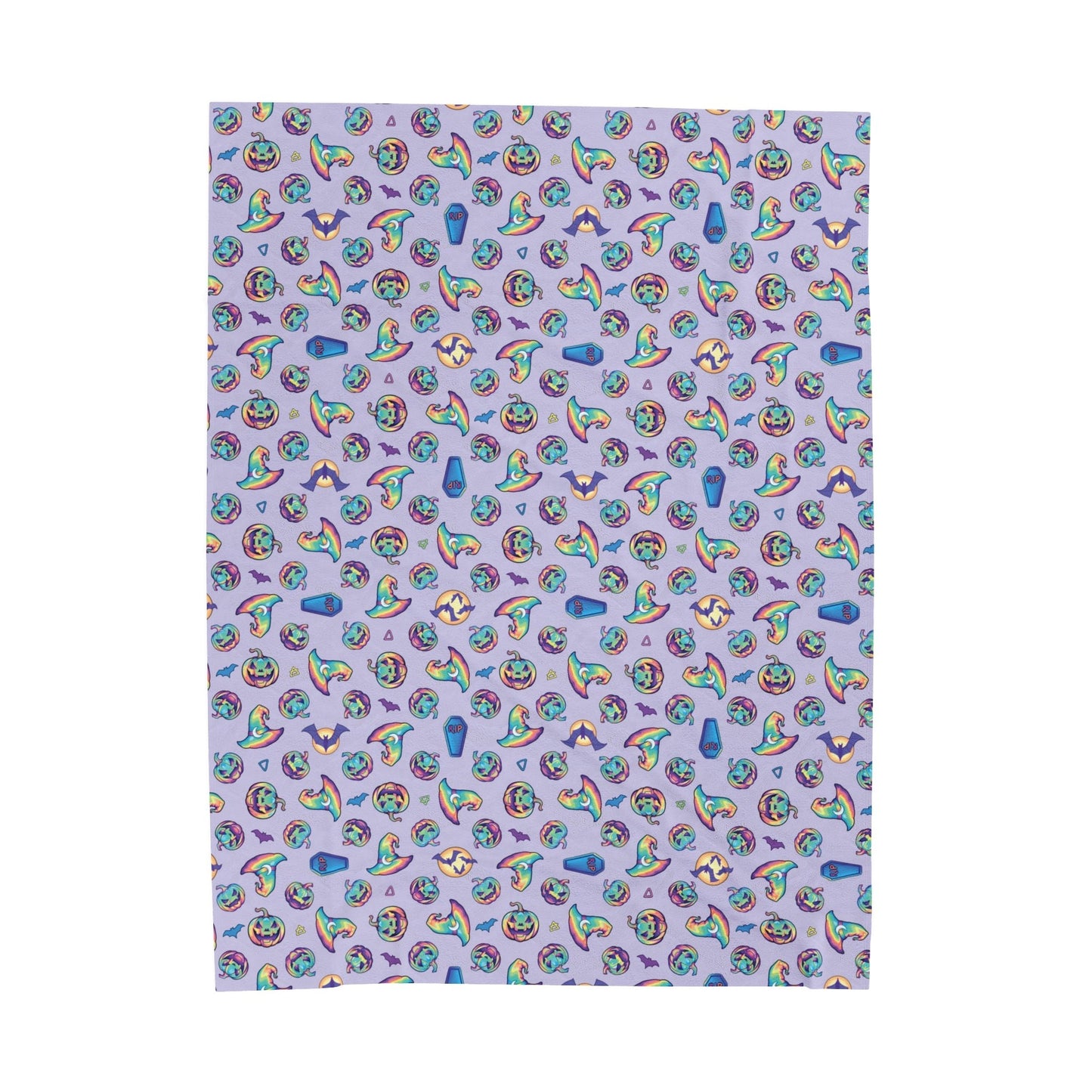 Jack-o'-Lanterns, Bats & Witch Hats Velveteen Plush Blanket - Violet - Driftless Enchantments