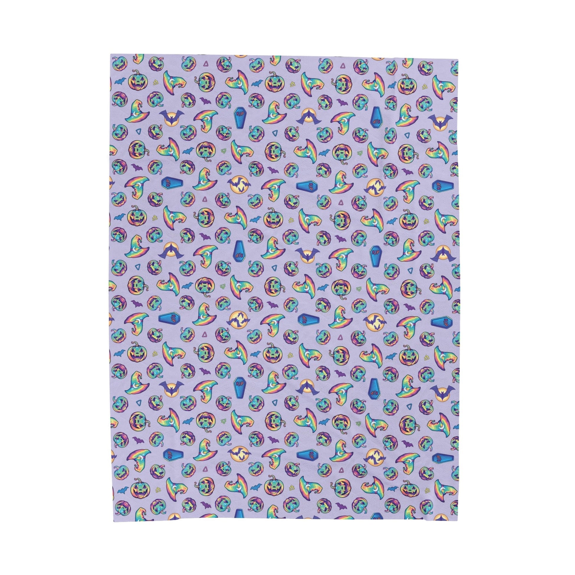Jack-o'-Lanterns, Bats & Witch Hats Velveteen Plush Blanket - Violet - Driftless Enchantments
