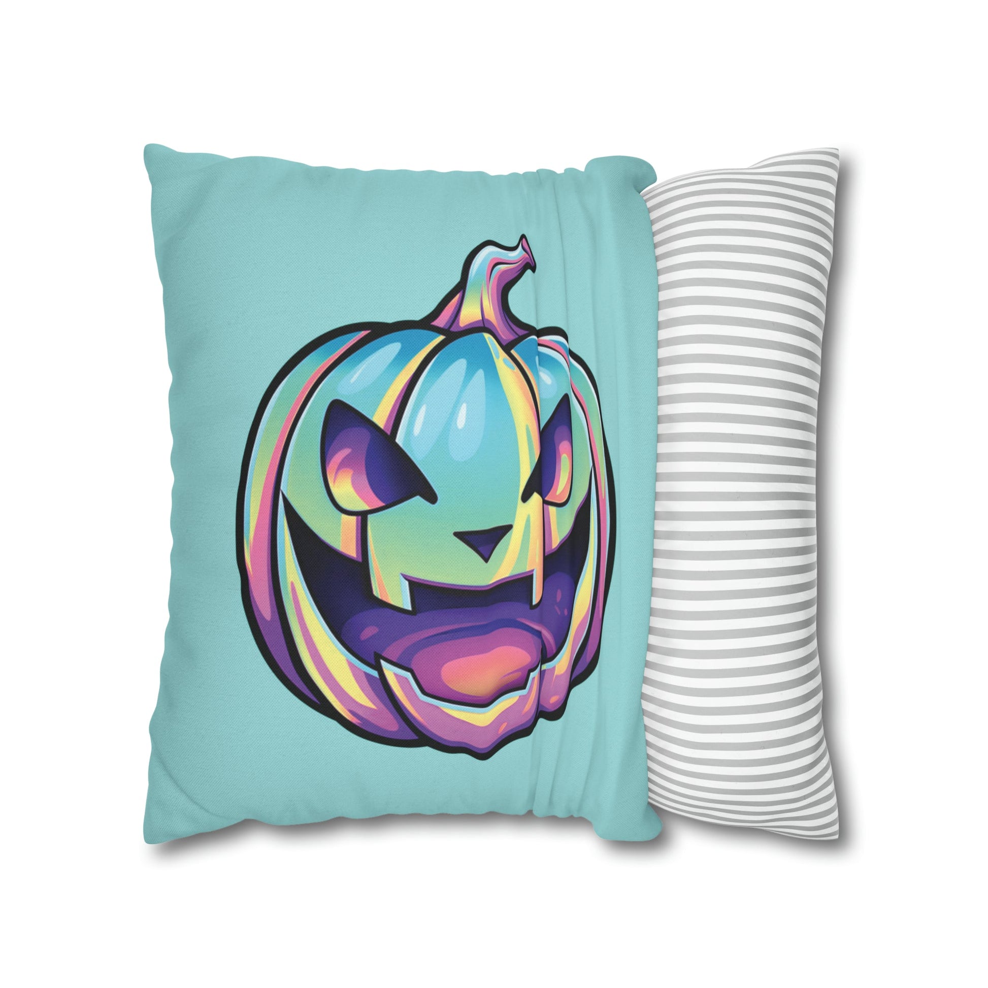 Jag-o’-Lantern Reversible Square Pillow Case - Aqua - Driftless Enchantments