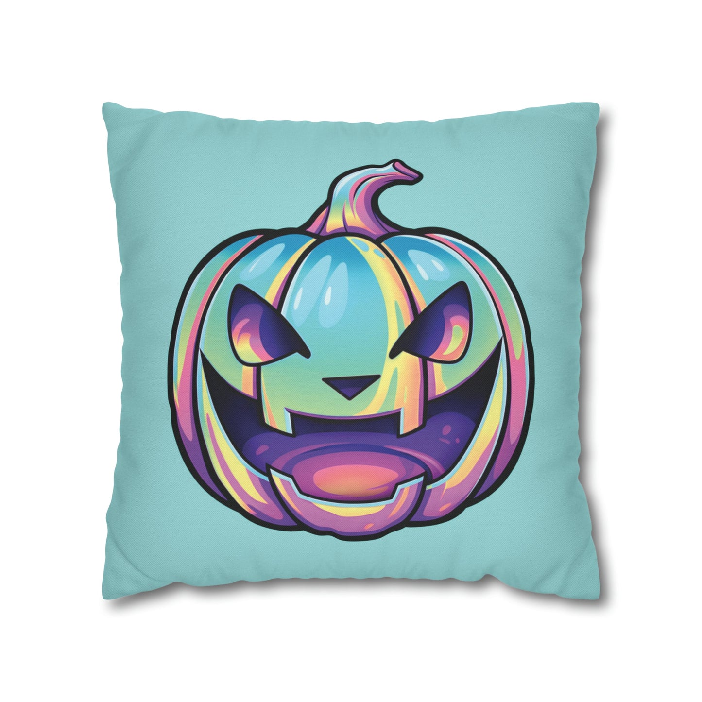 Jag-o’-Lantern Reversible Square Pillow Case - Aqua - Driftless Enchantments